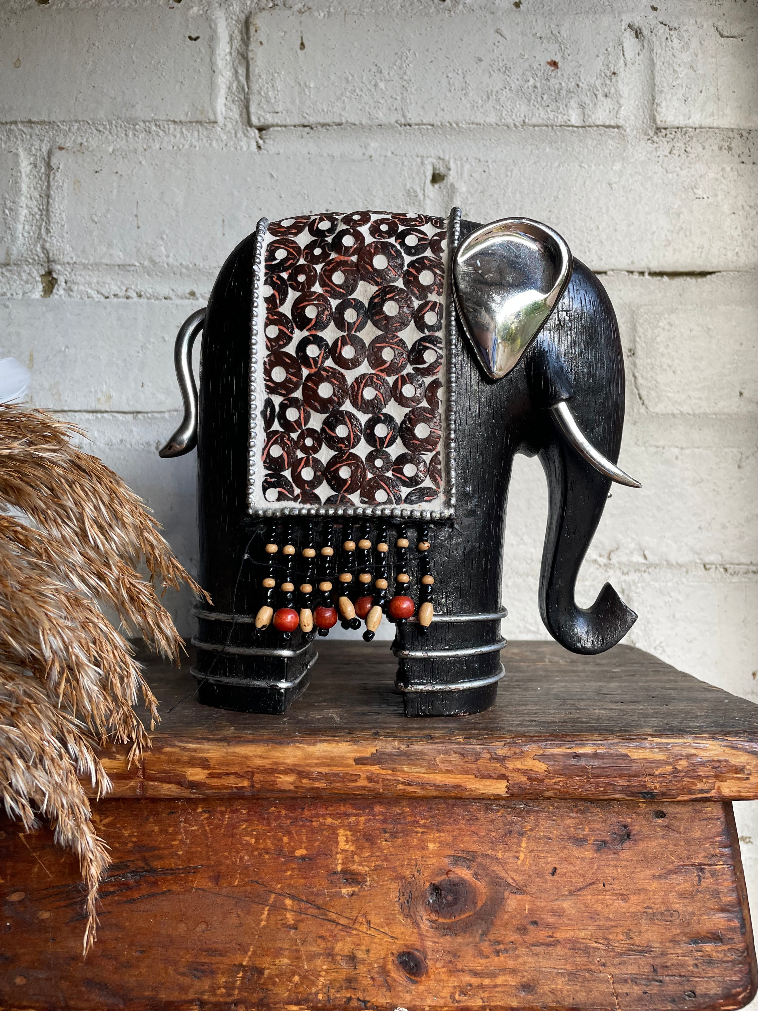 Carved Beaded Elephant Sculpture