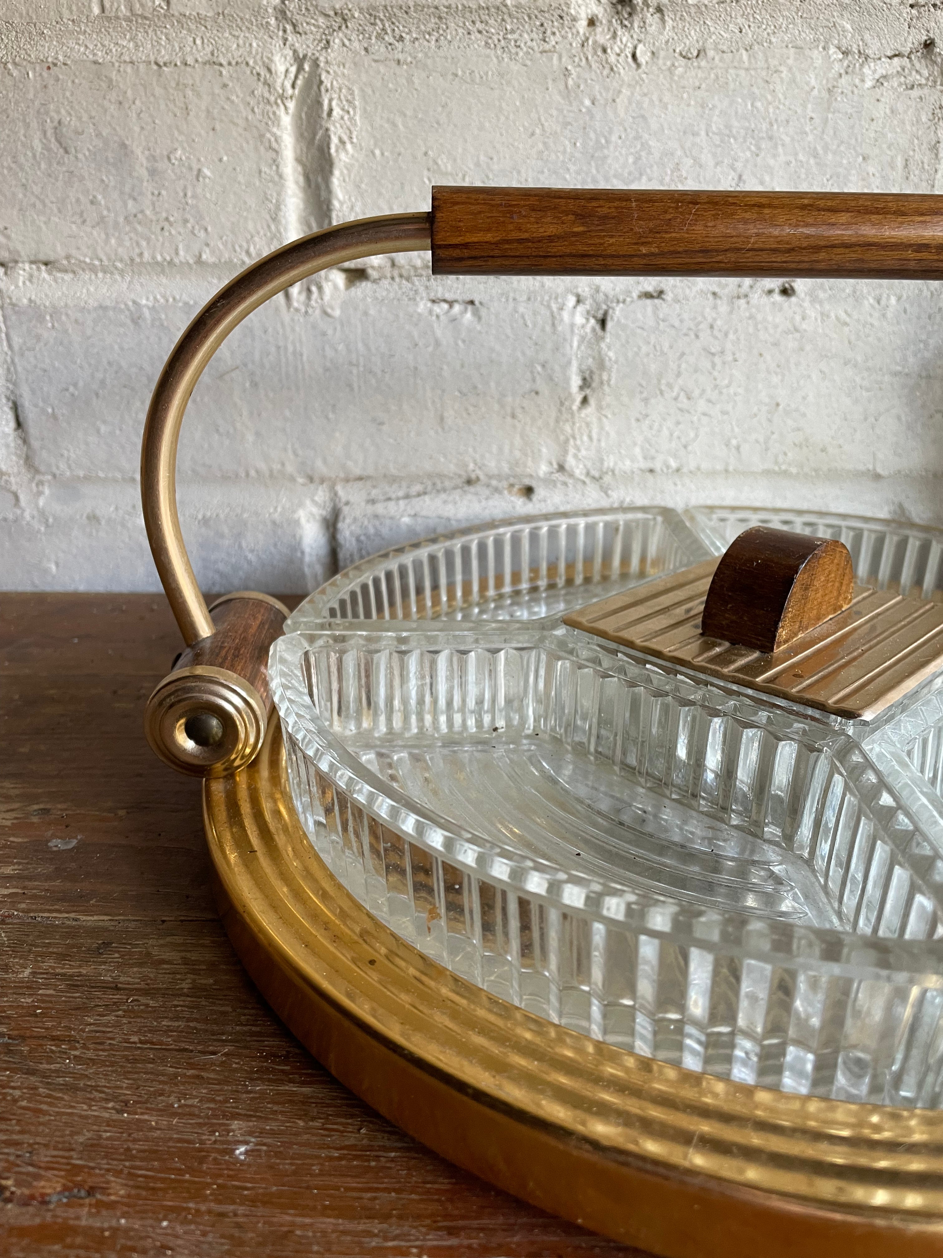 Art Deco Canapé Dish with removable glass dishes and mirrored tray