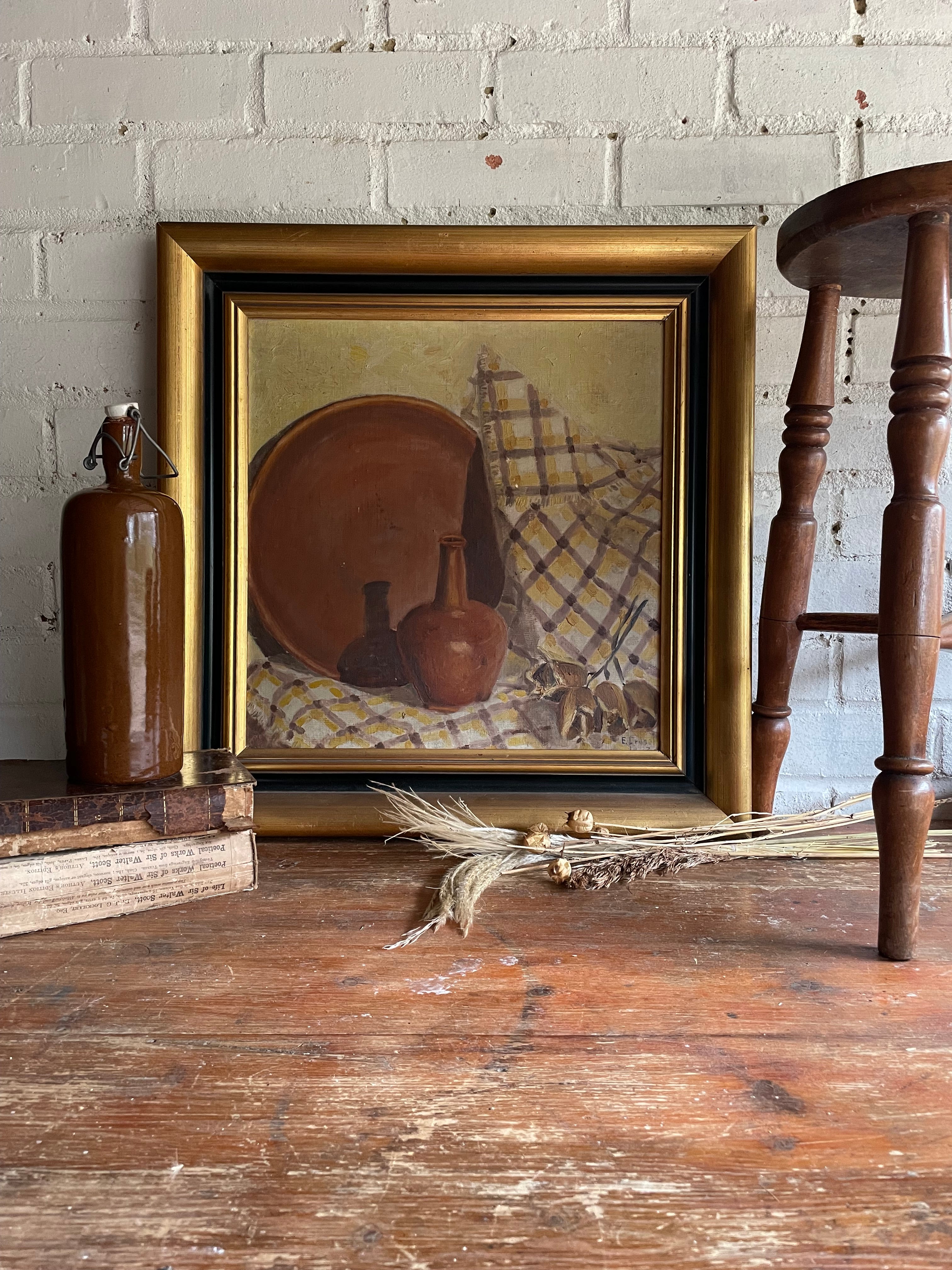Large Still-Life with Gingham Tablecloth signed and dated 1927