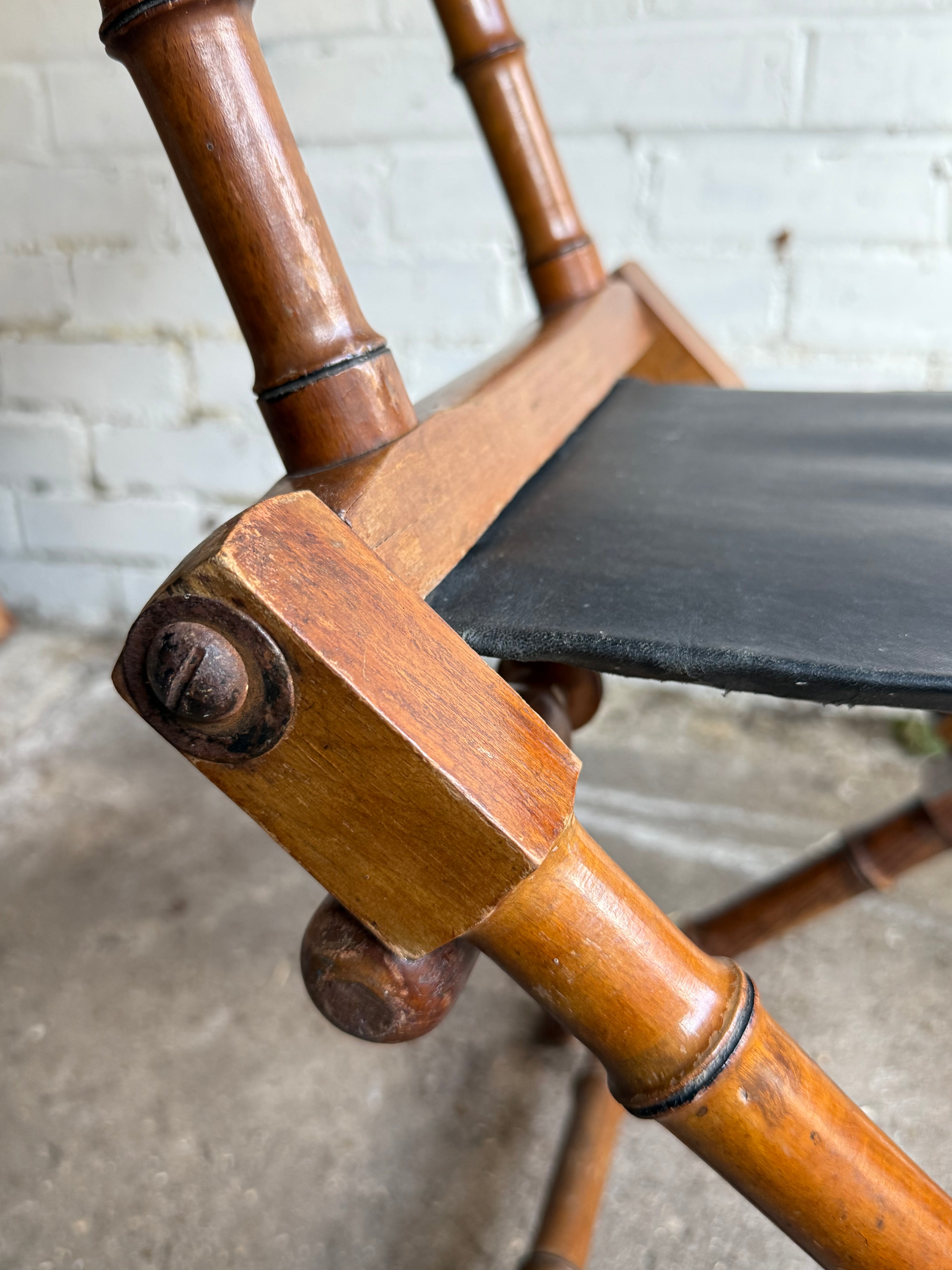 Victorian Faux Bamboo & Leather Folding Campaign Chair