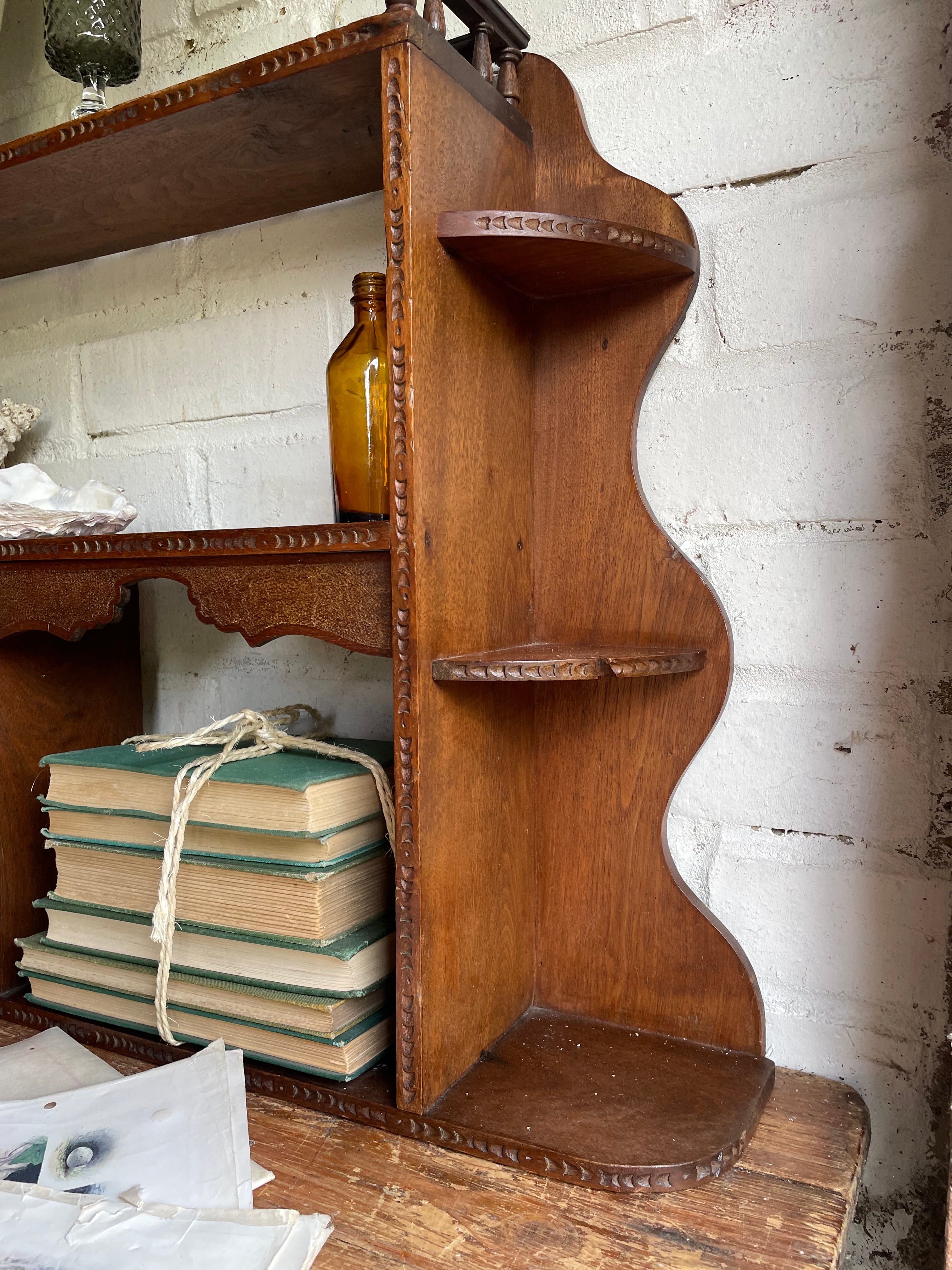 Arts & Crafts Wall Hanging Shelves with Carved Door Circa 1910