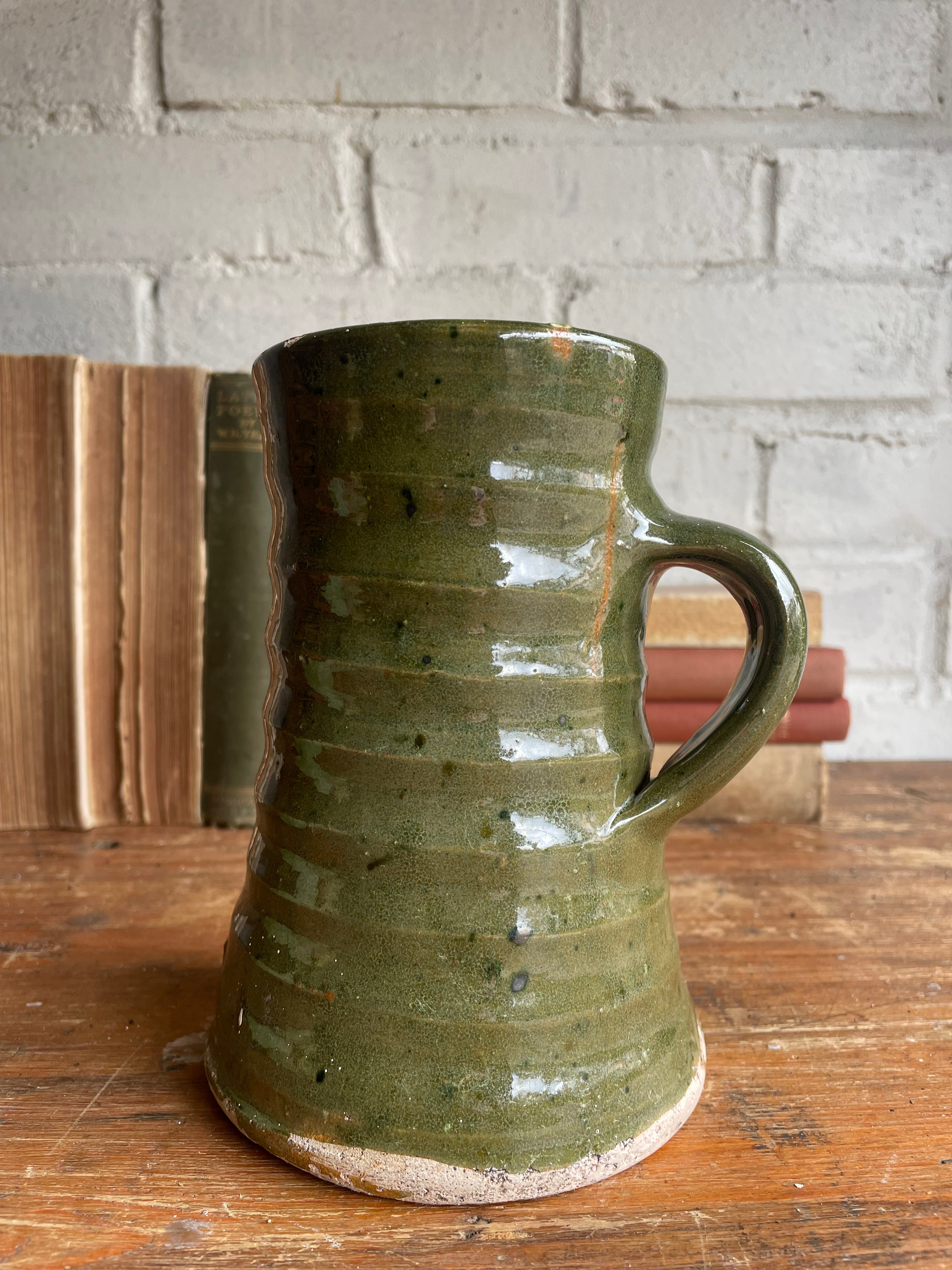 Part-Glazed Olive Green Studio Pottery Vase
