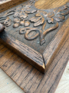 Late 19th Century Arts & Crafts Carved Oak Tray depicting Grapevines