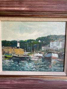 Harbour Scene: Midcentury Oil Painting Signed & Dated