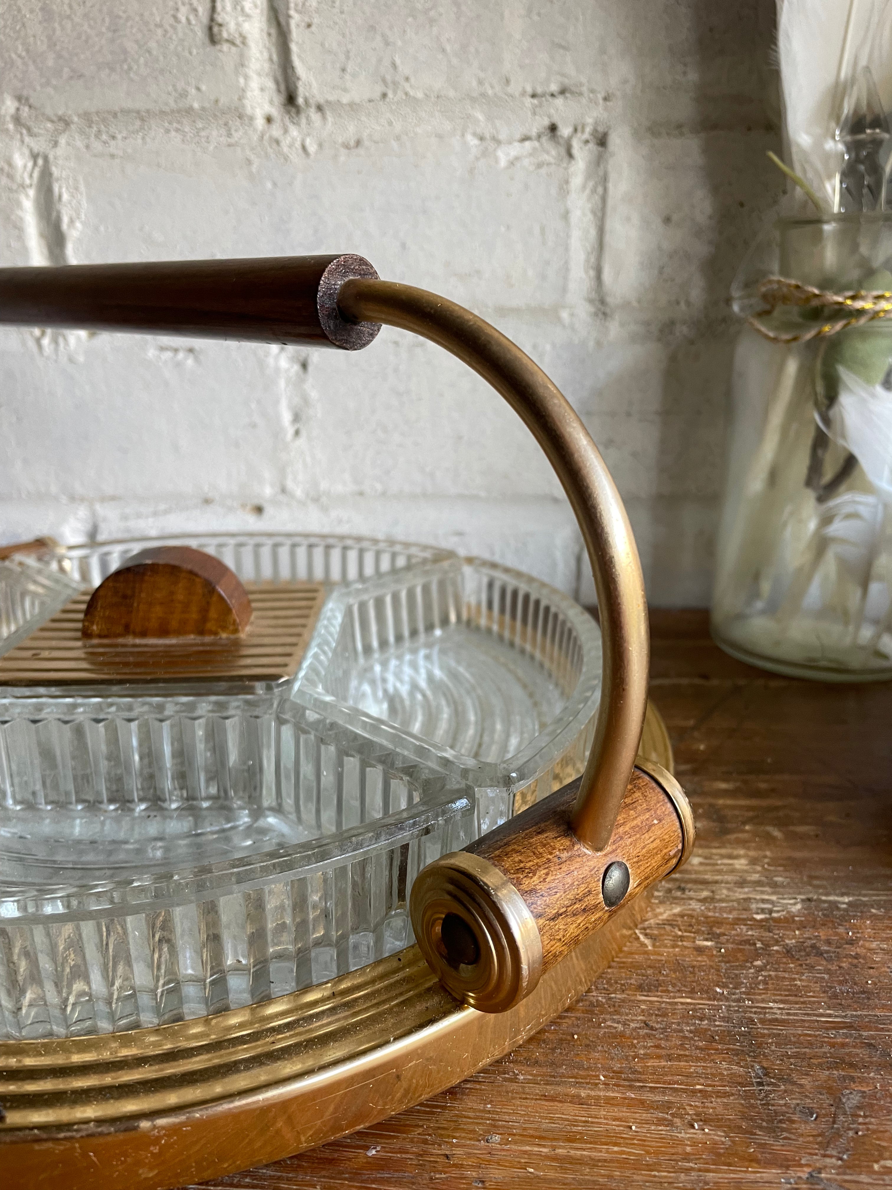 Art Deco Canapé Dish with removable glass dishes and mirrored tray
