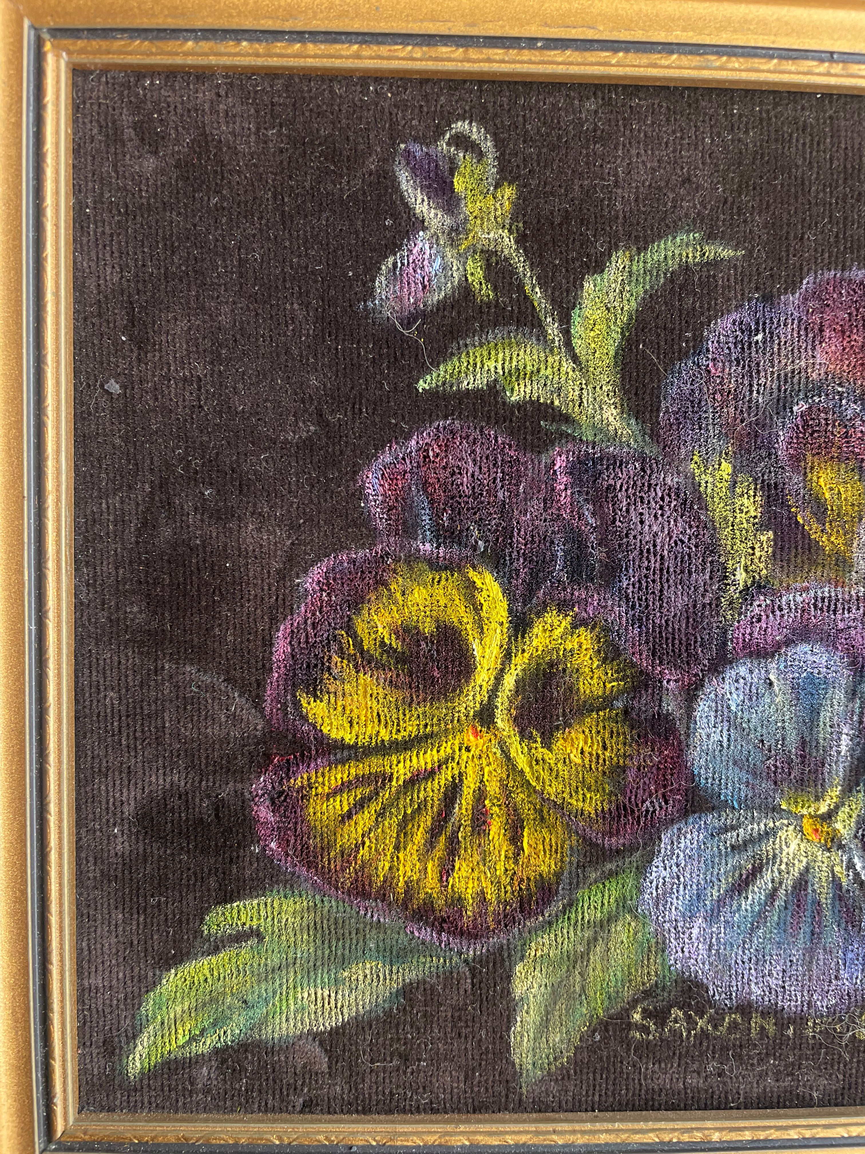 Pansies: Small Oil Painting on Velvet