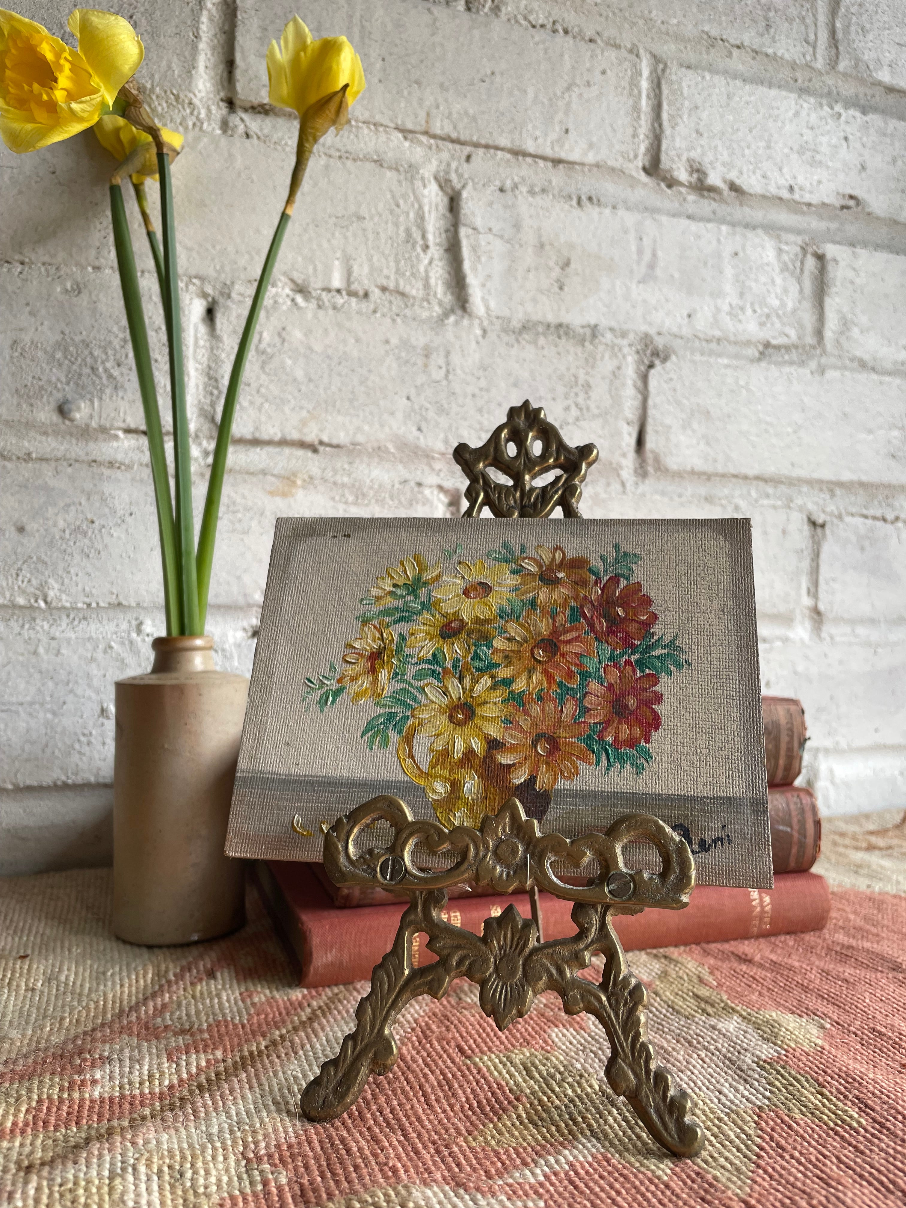Mini Vintage Floral on Board with Gilt Easel