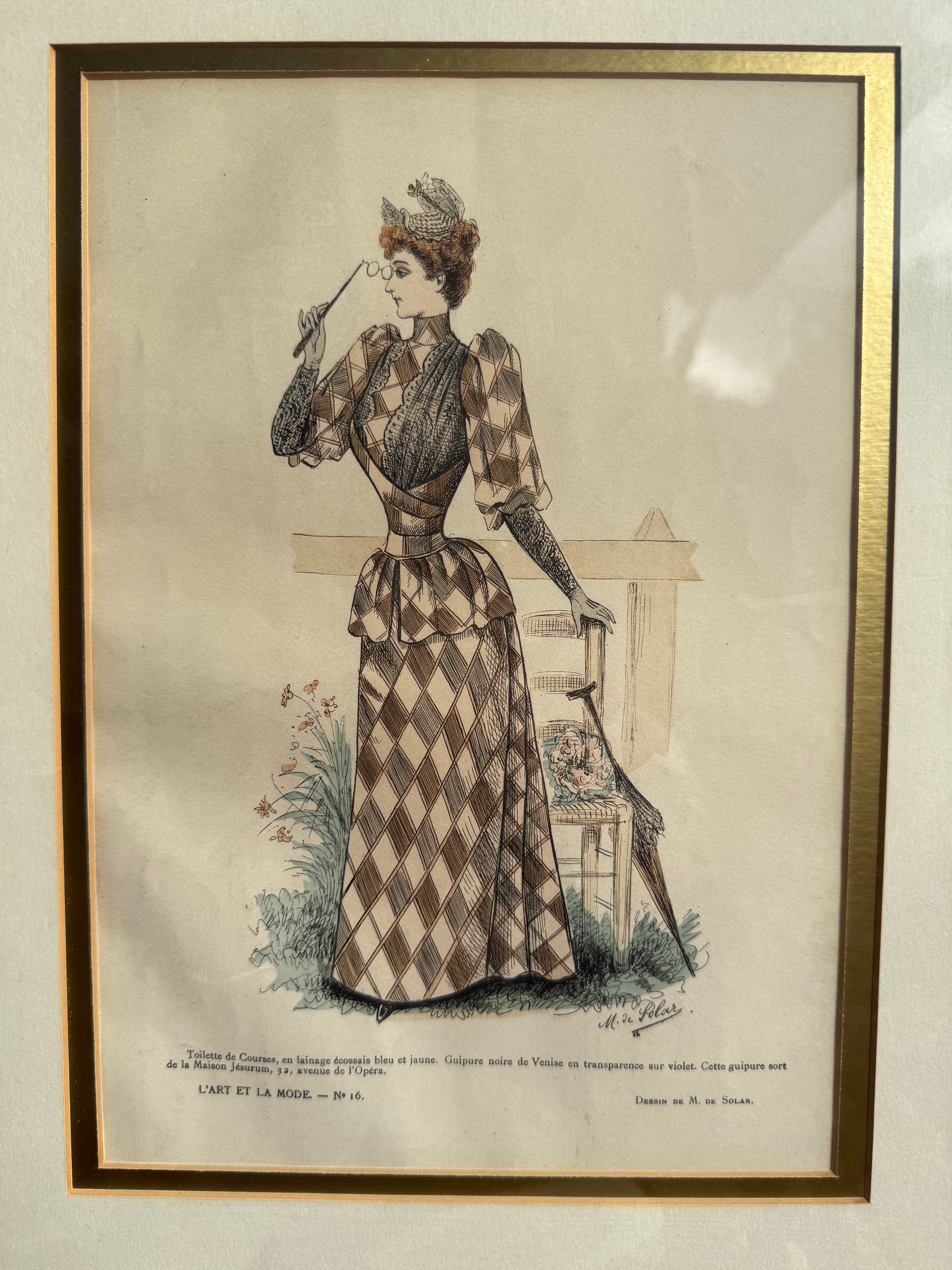 19th Century French Magazine Framed Hand Coloured Illustration - No 16