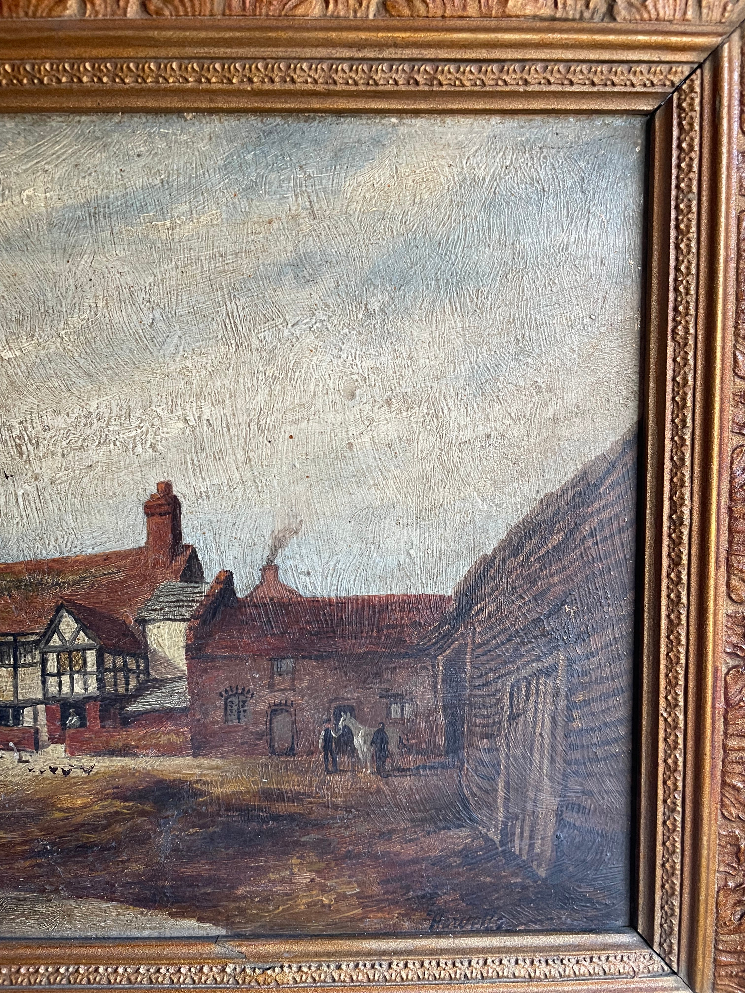 At the Farm: 19th Century Oil on Board