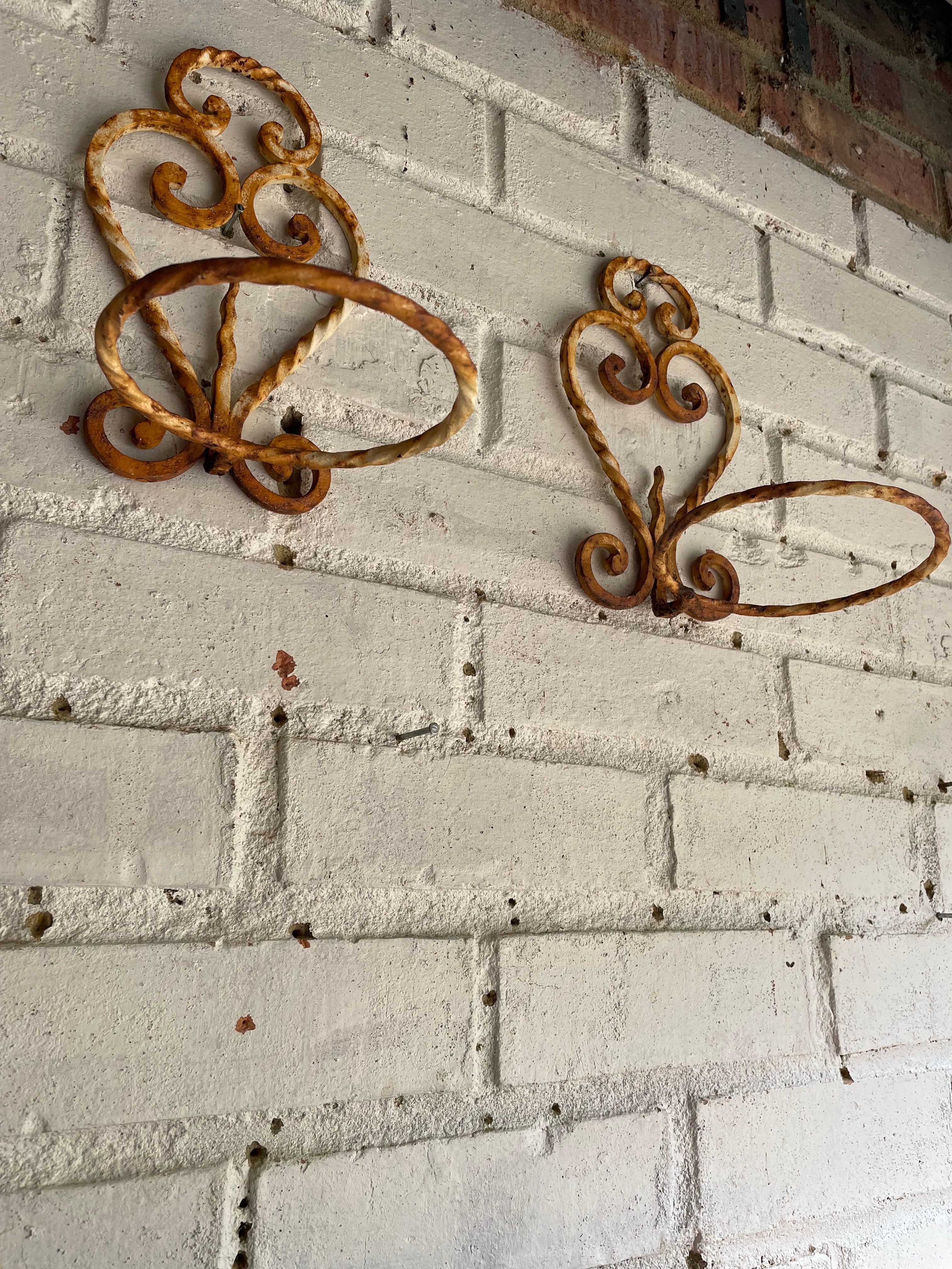Pair of Rustic French Iron Wall Hanging Plant Holders