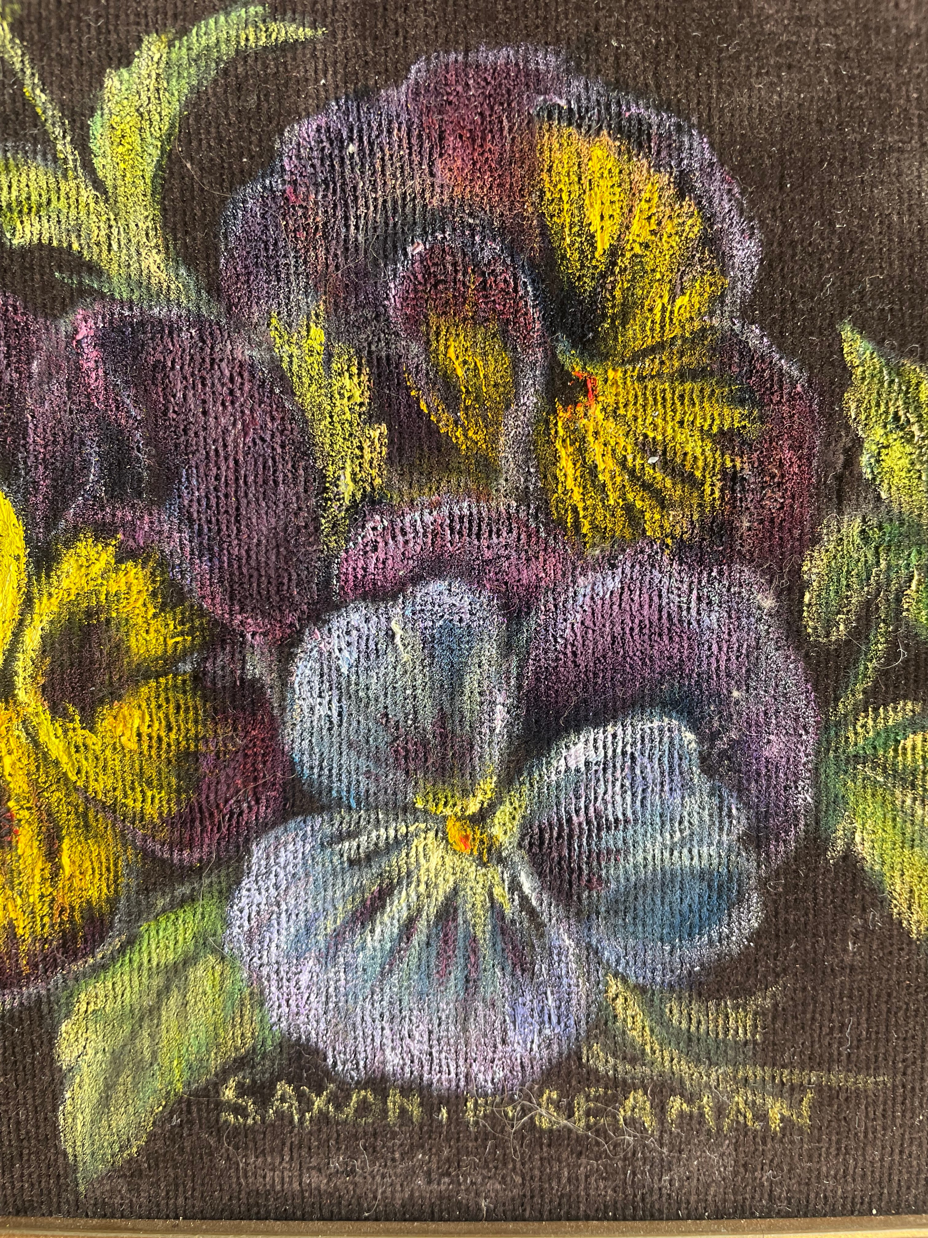 Pansies: Small Oil Painting on Velvet