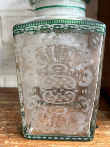 Victorian Etched & Enamelled Glass Bathroom Jar with Lid