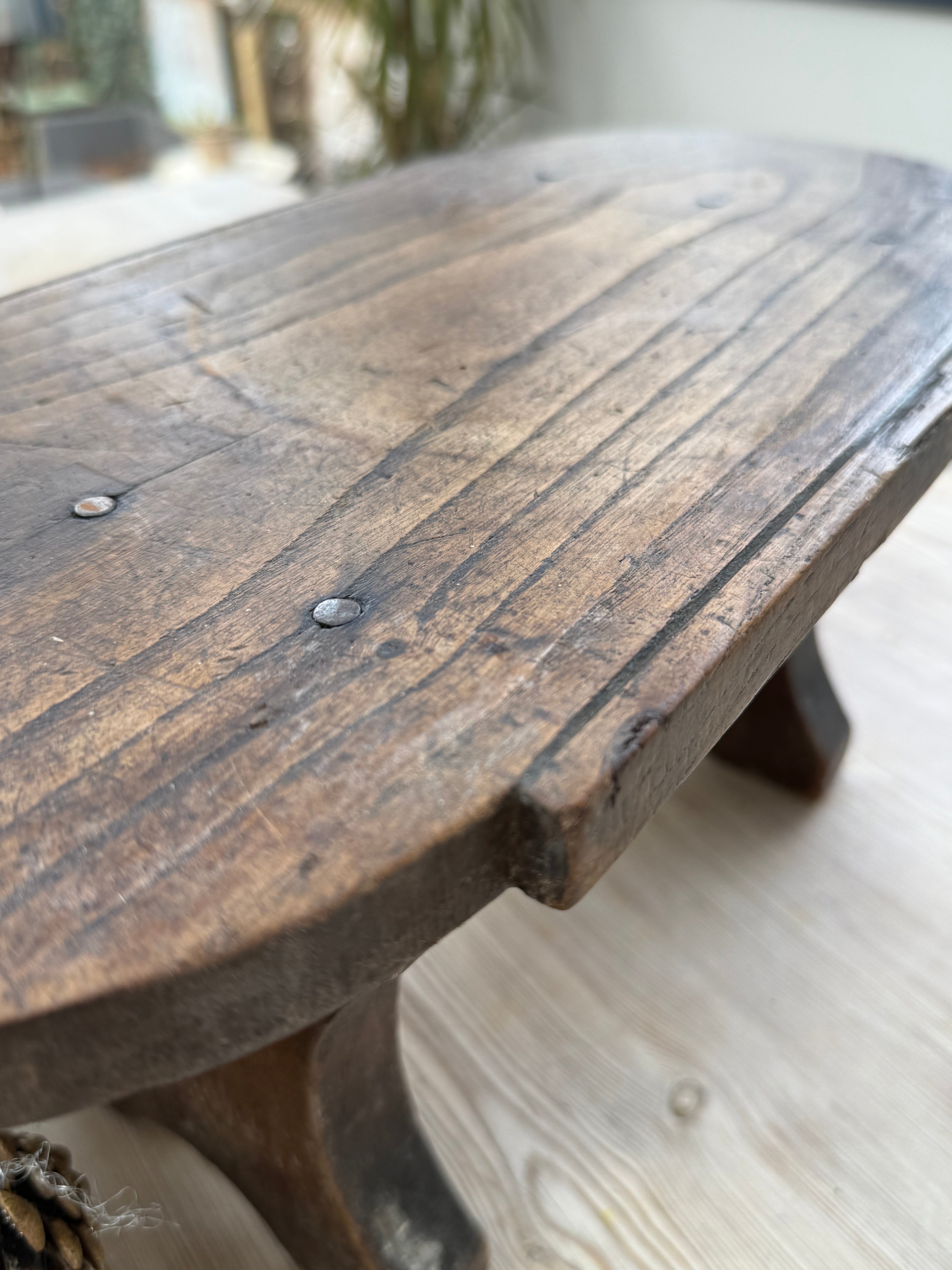 Antique Oval French Oak Country Stool