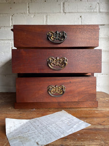 UK only delivery. 1930s American Tabletop Drawers with Brass Handles. Were £100 now £65 at checkout