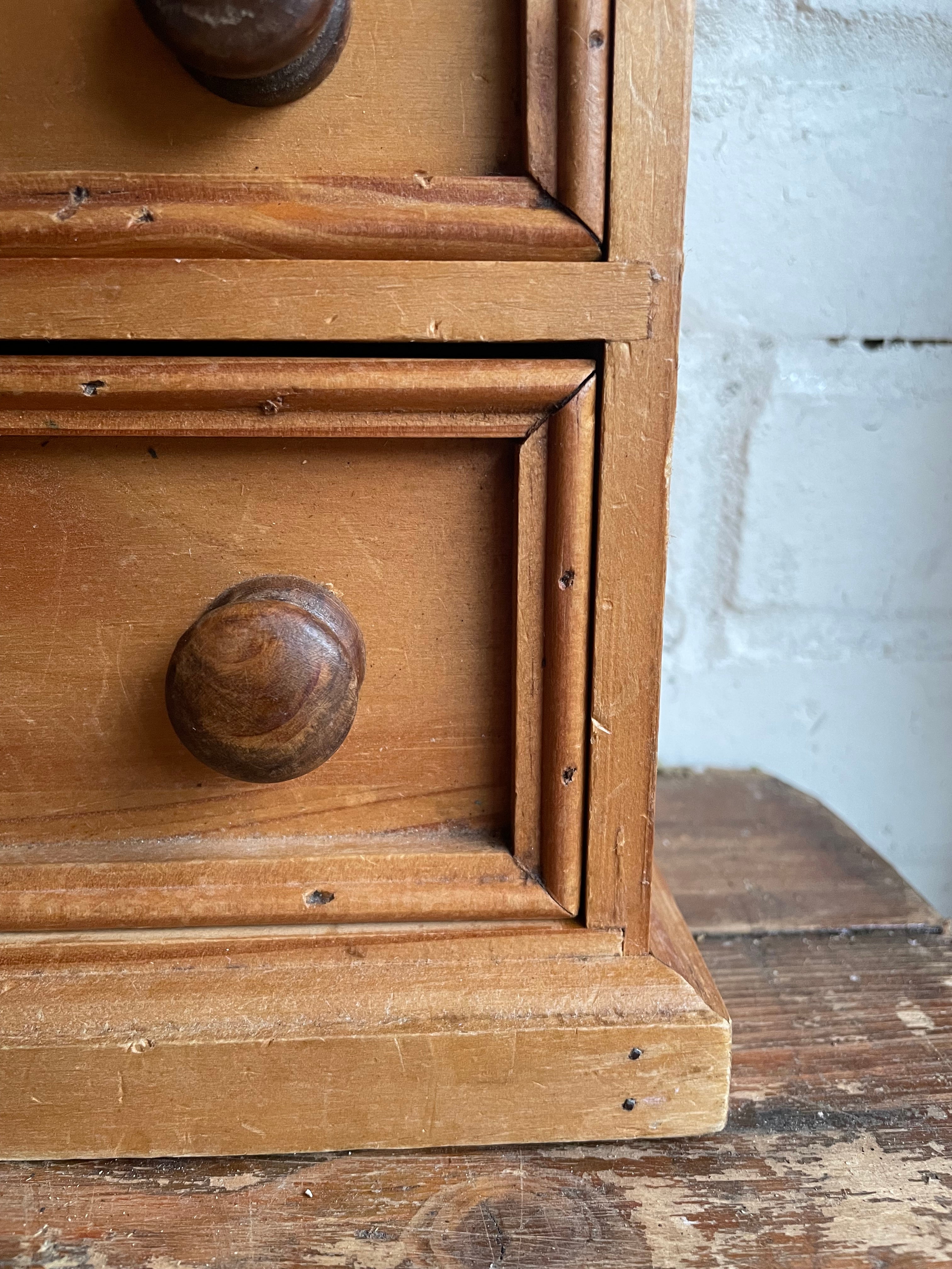 Vintage Pine Apprentice Drawers with turned knobs
