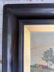 Seasonal Change: Large Early 20th Century Oil on Canvas with Ebonised Frame