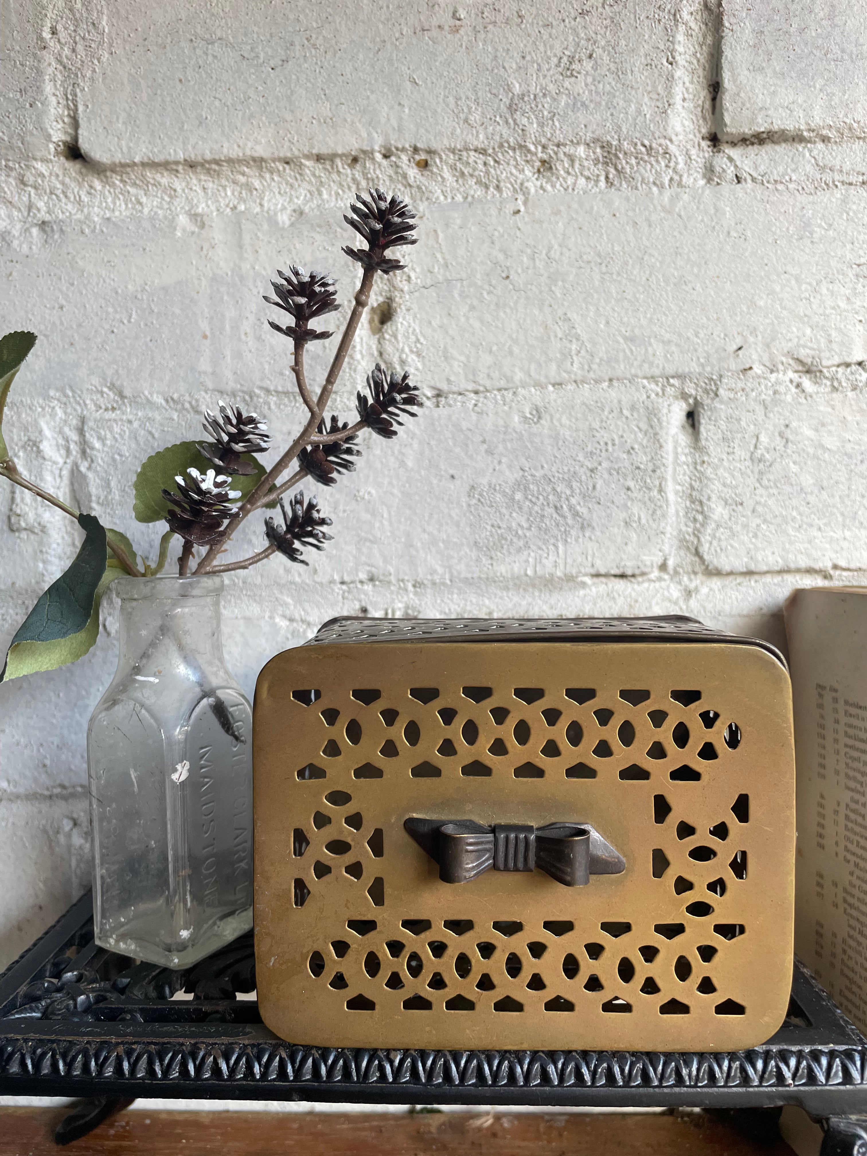 Small 19th Century Brass Pot-Pourri Box with Metal Bow detail