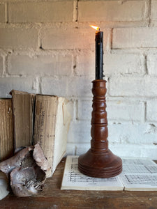 Turned Wooden Candlestick with Brass Insert