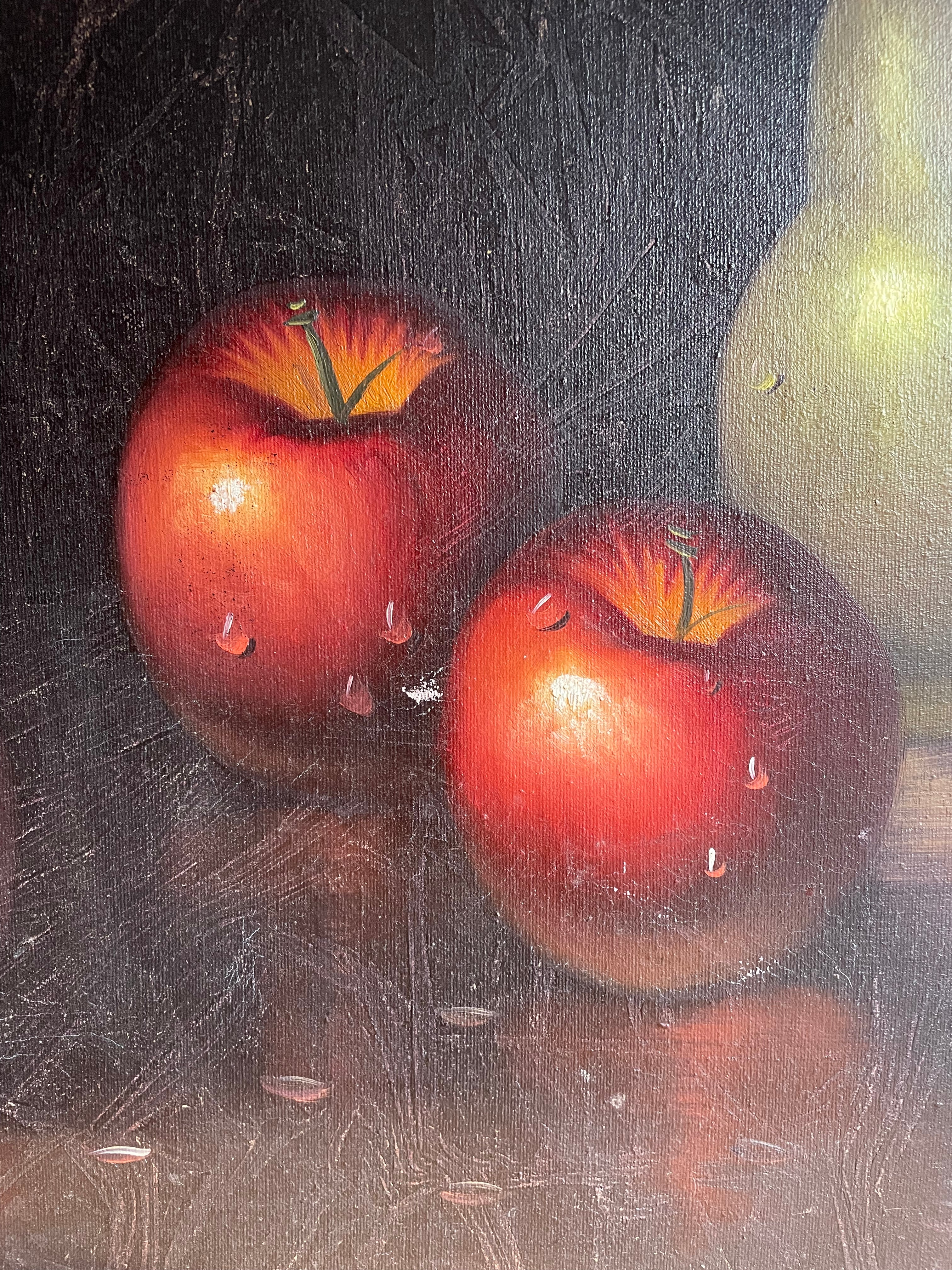 Large Antique Fruit Still Life:  Timeworn Oil on Canvas