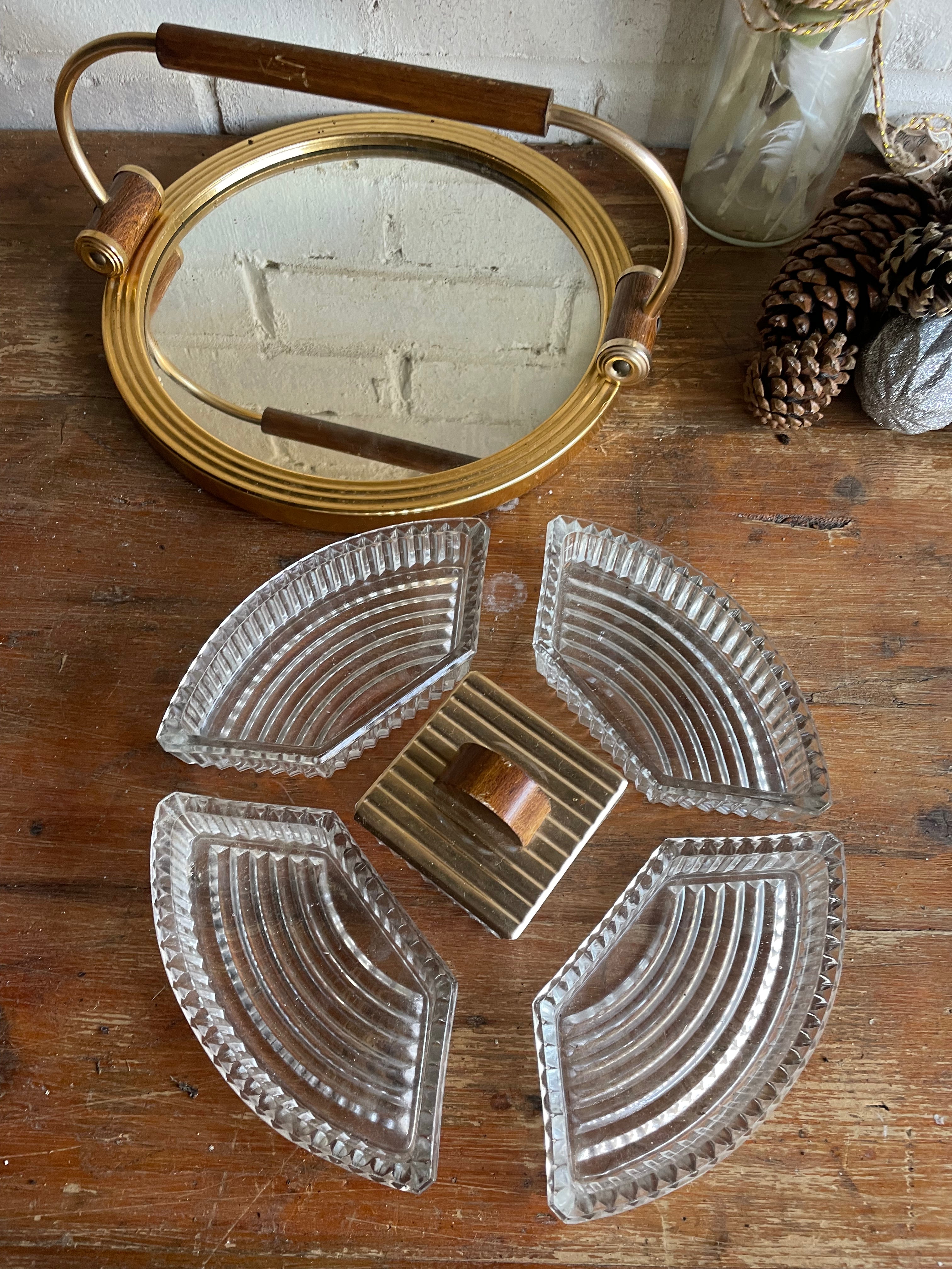 Art Deco Canapé Dish with removable glass dishes and mirrored tray