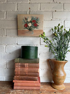 Green Vase with Flowers: Stretched Oil on Canvas