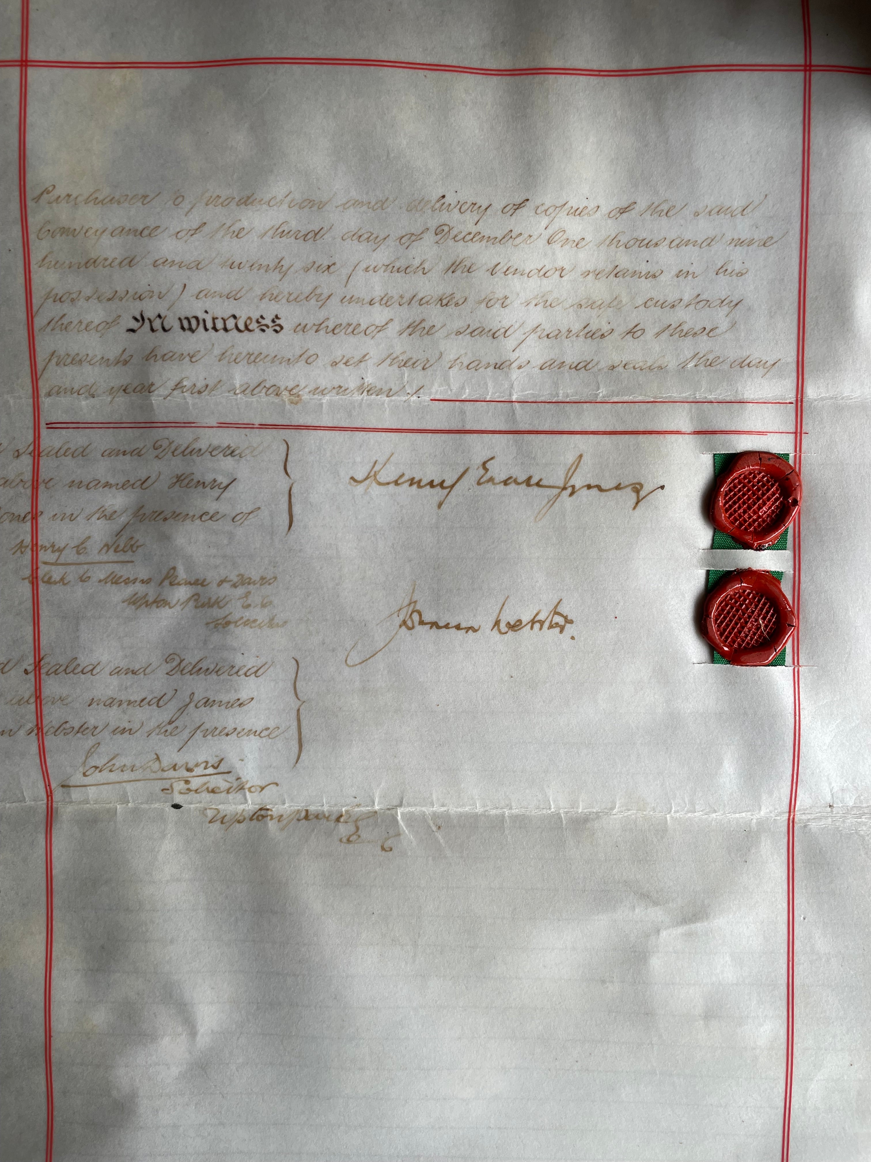 1928 Handwritten and Wax Sealed Conveyance Document. Was £22 now £14.30 at checkout