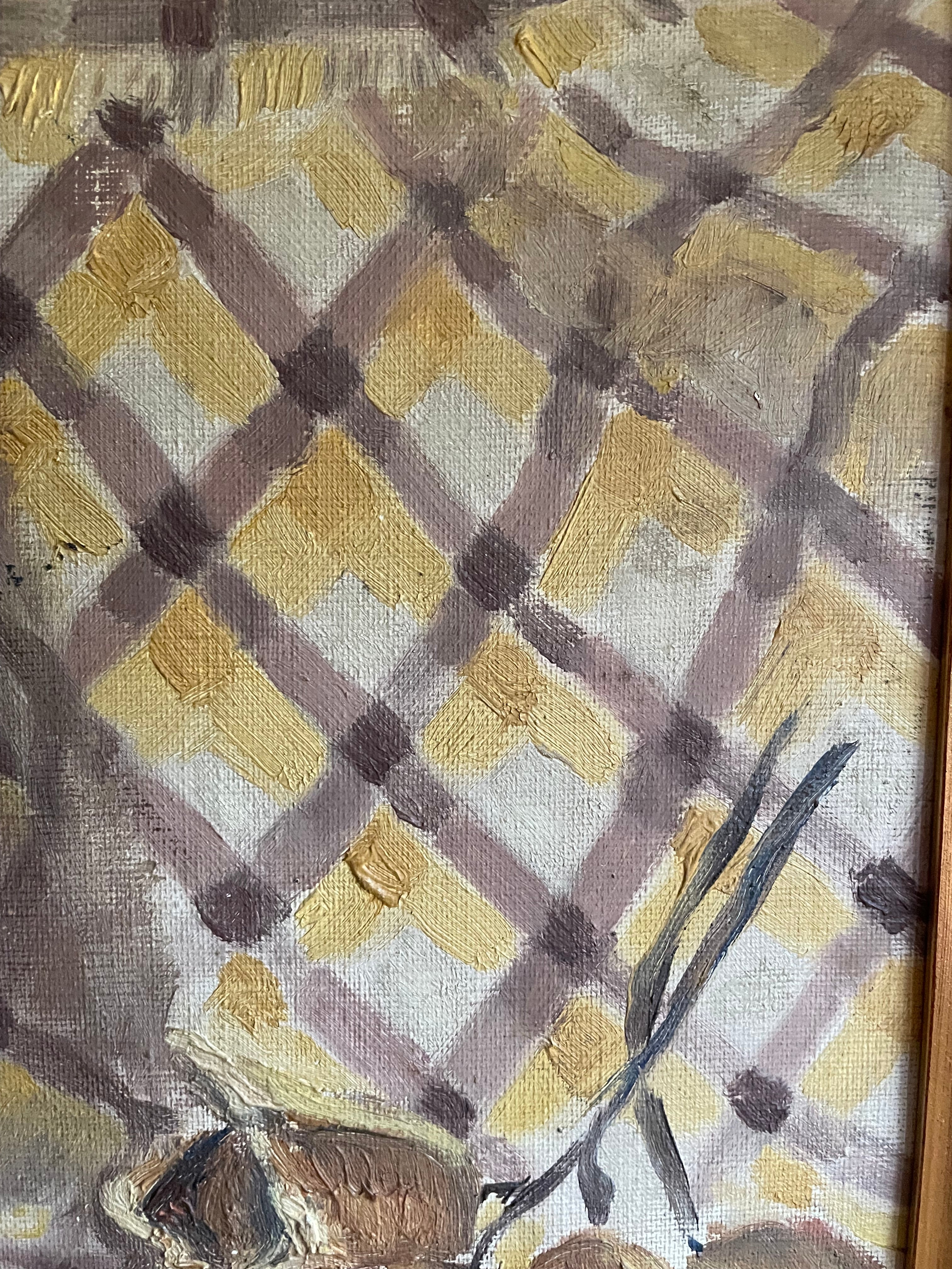 Large Still-Life with Gingham Tablecloth signed and dated 1927
