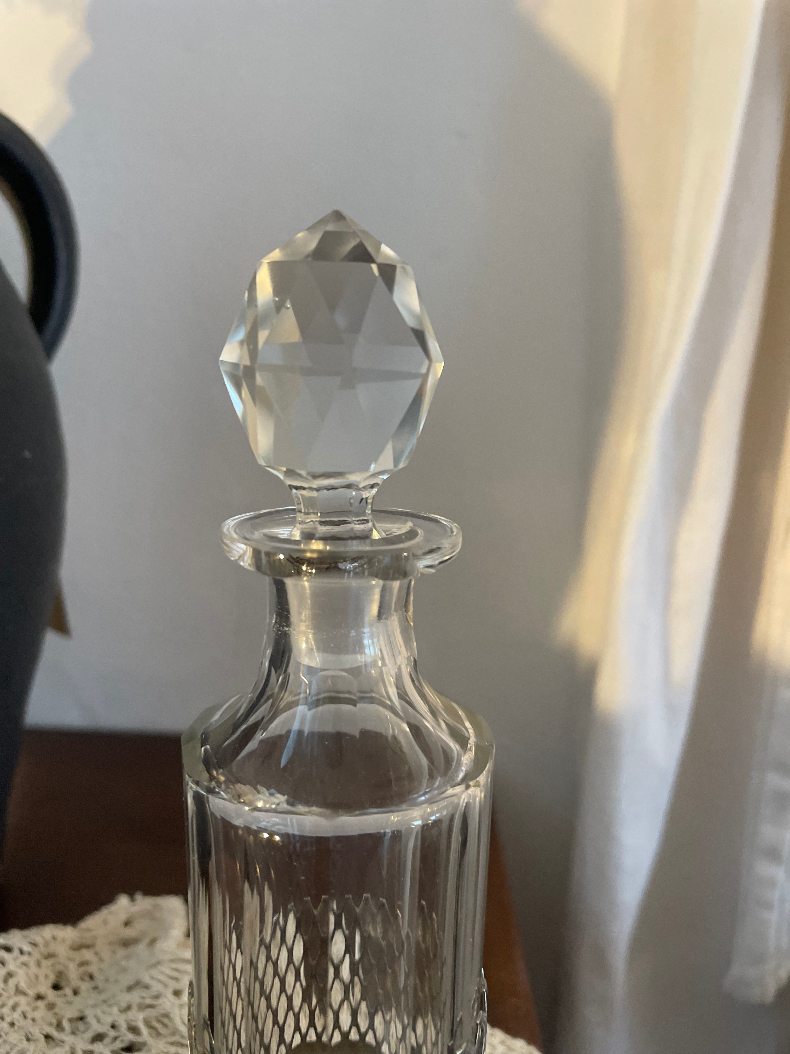 Small Edwardian Perfume Bottle With Silver Plate Holder. Was £30 now £15 at checkout