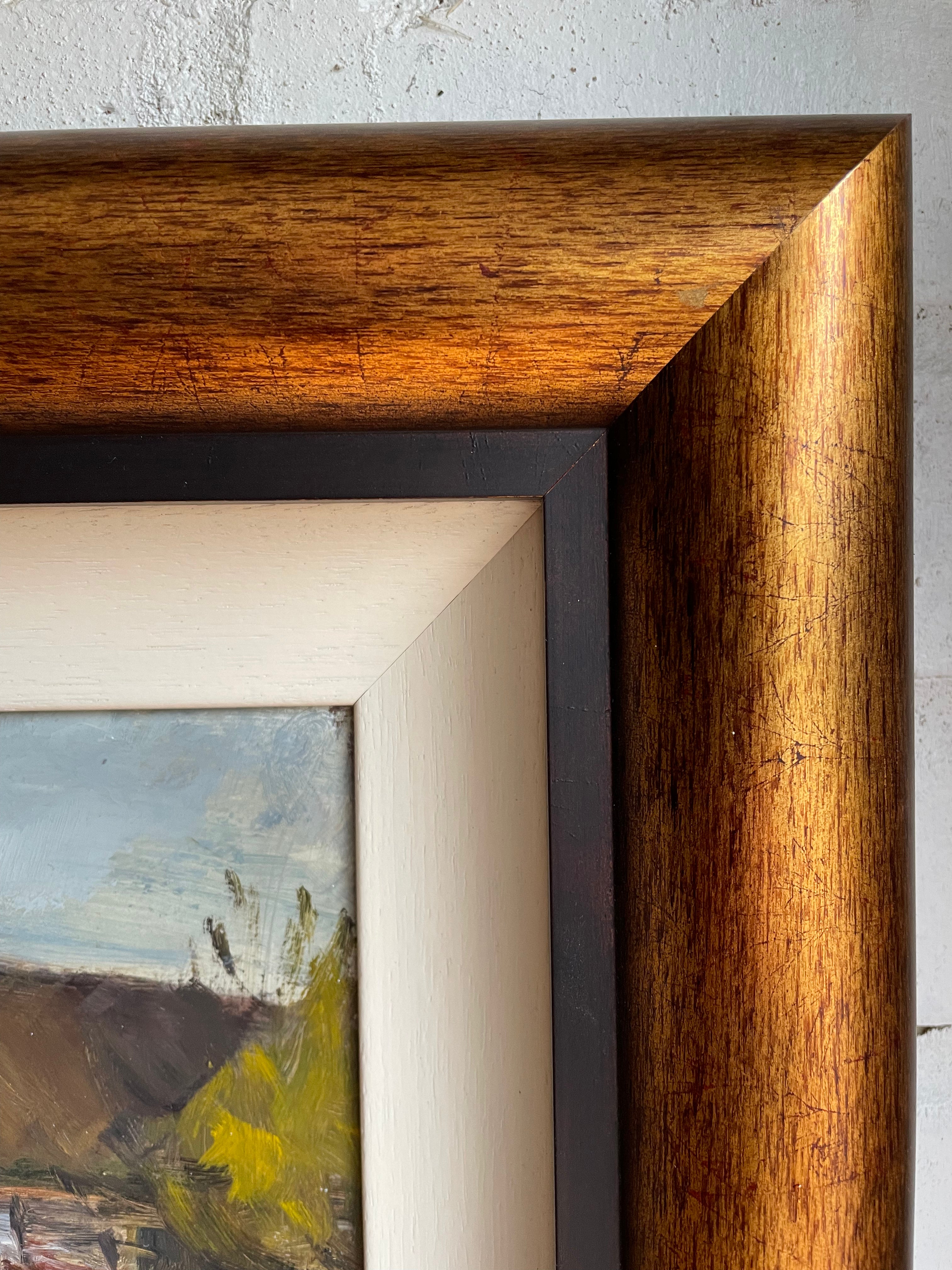 Fishing Boats: Large Midcentury Oil Painting