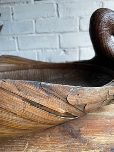 Duck-Shaped Wooden and Rattan Tray