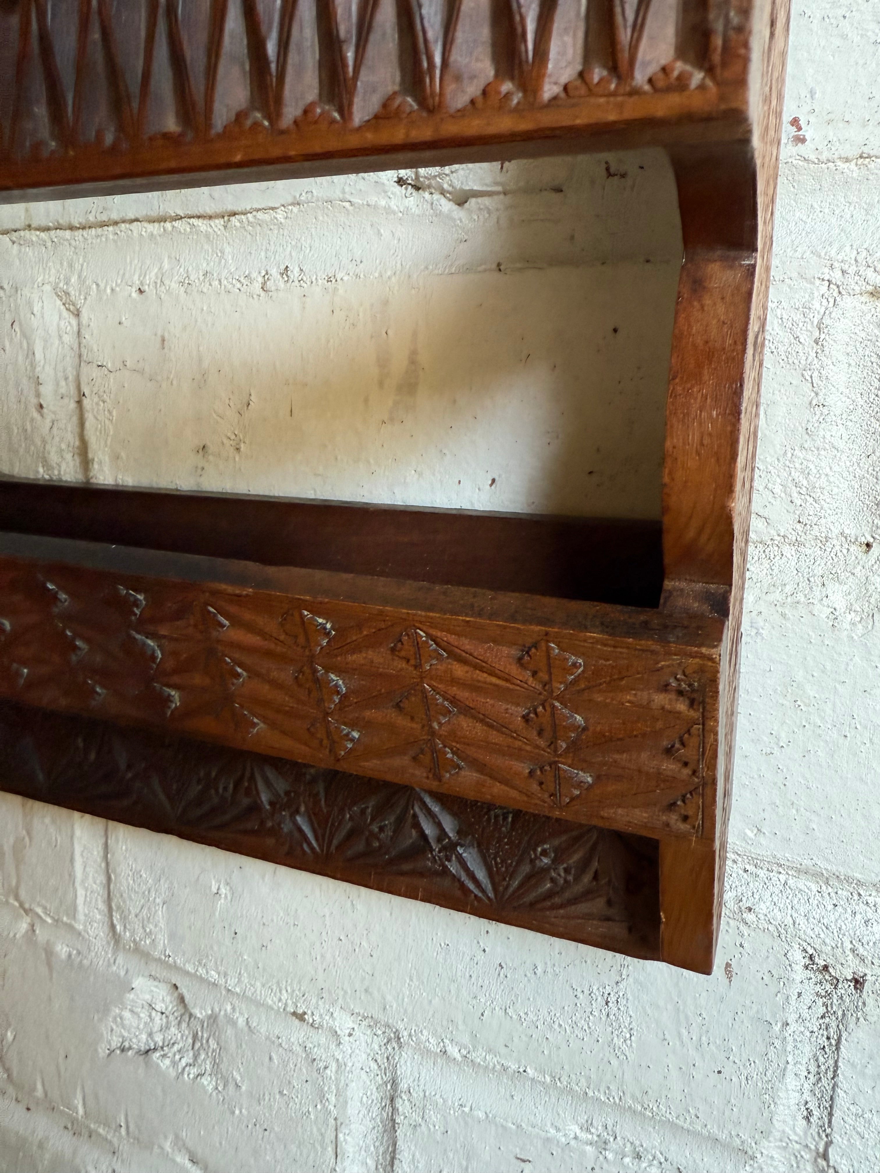 Arts & Crafts Carved Wall Hanging Shelf Circa 1910