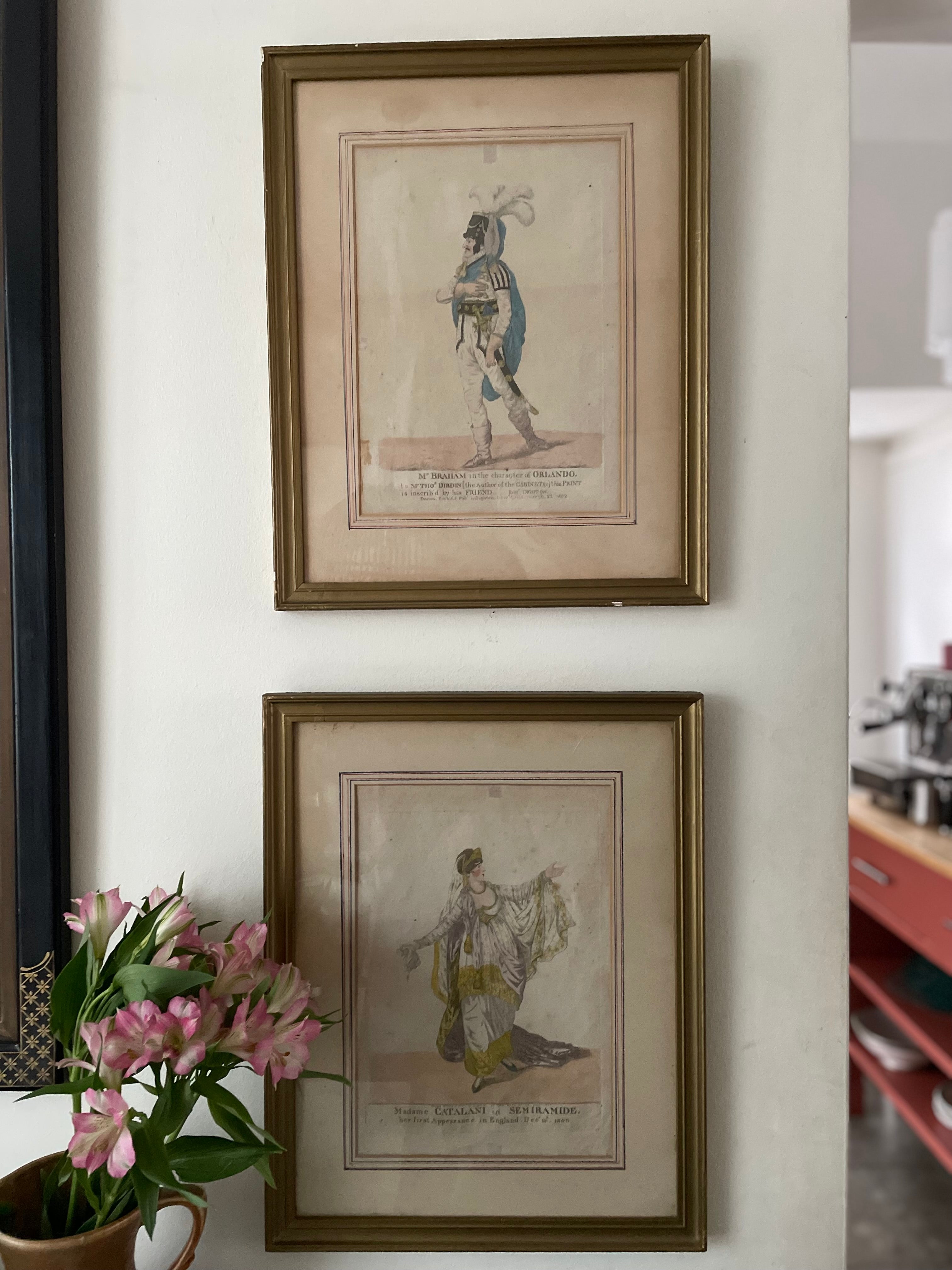 Pair of 1800s Framed Theatrical Coloured Lithographs