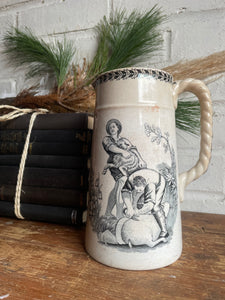 19th Century Staffordshire Transferware Pitcher: Farmers Shearing