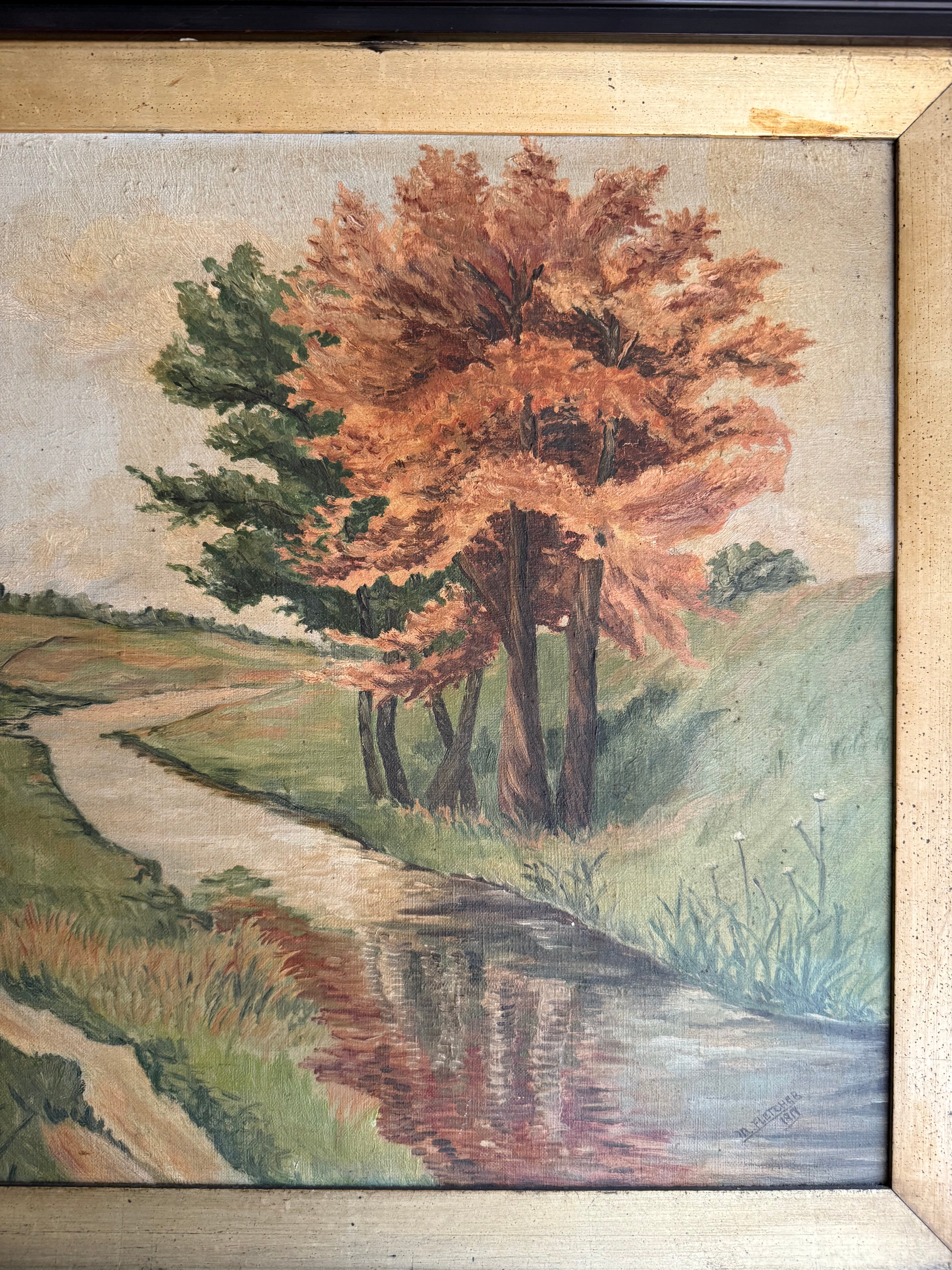 Seasonal Change: Large Early 20th Century Oil on Canvas with Ebonised Frame