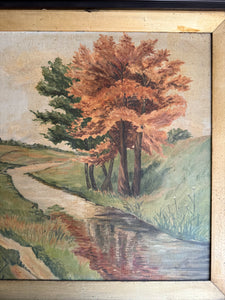 Seasonal Change: Large Early 20th Century Oil on Canvas with Ebonised Frame
