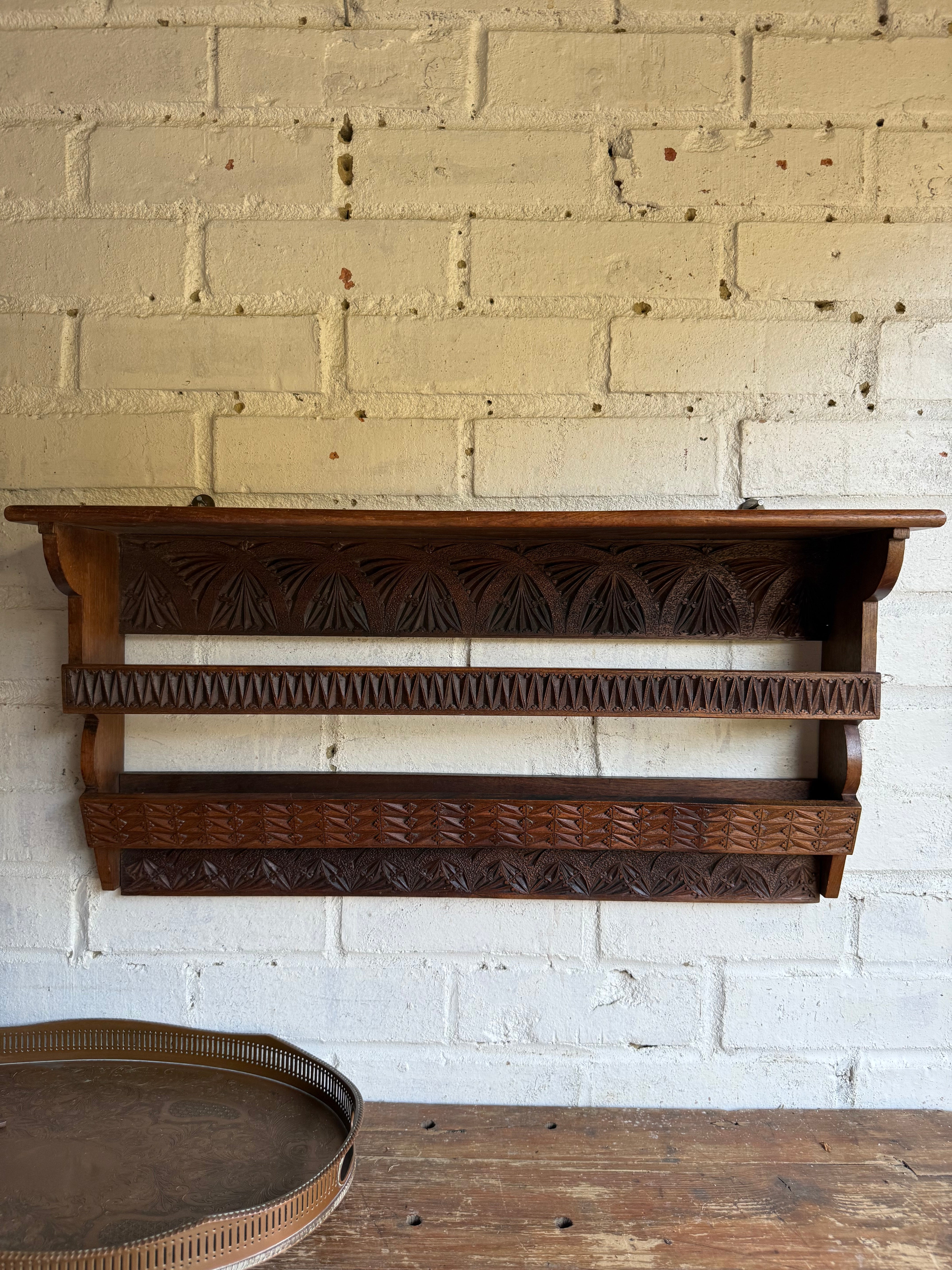 Arts & Crafts Carved Wall Hanging Shelf Circa 1910