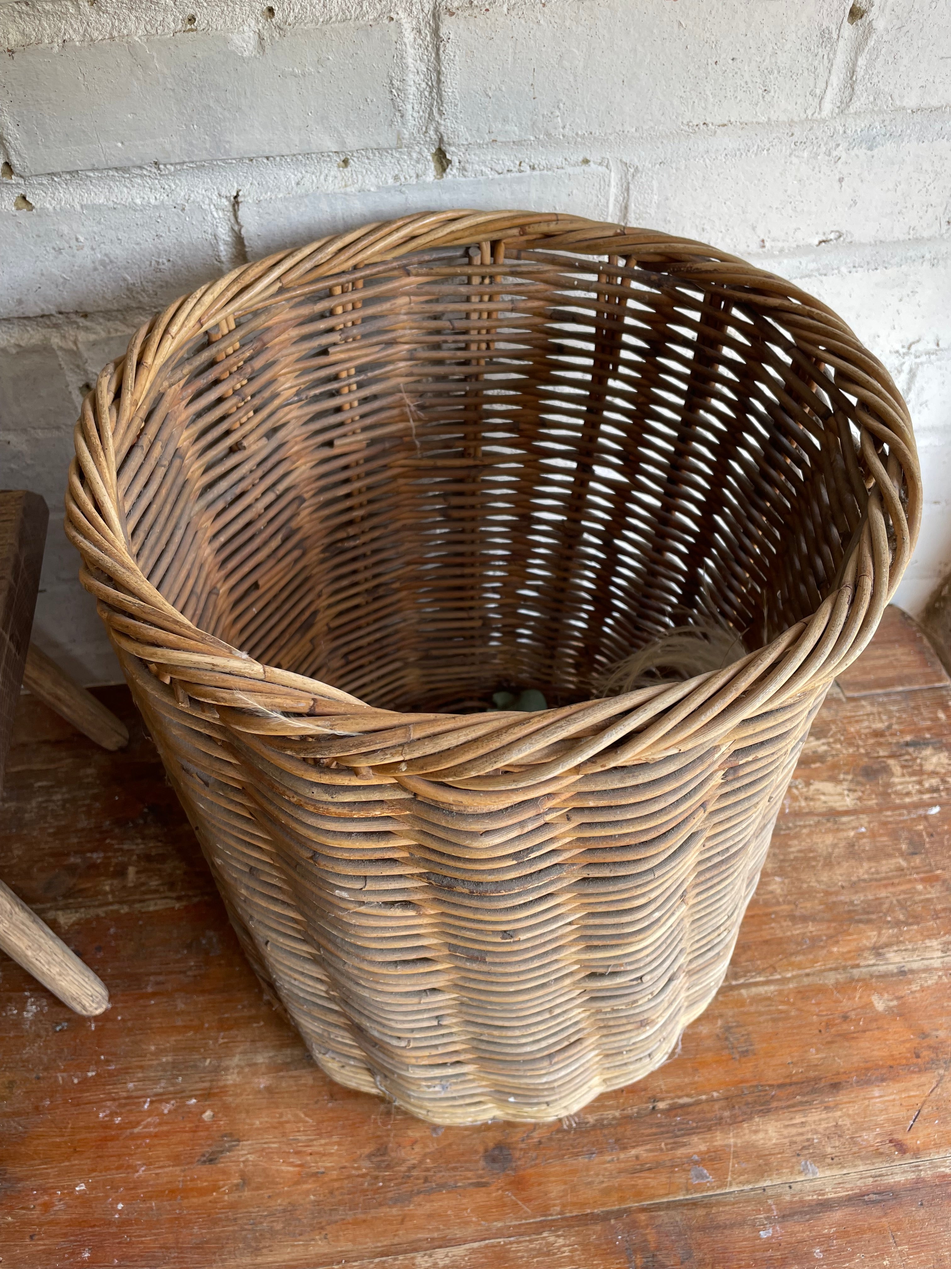 Tall Vintage French Rattan Basket
