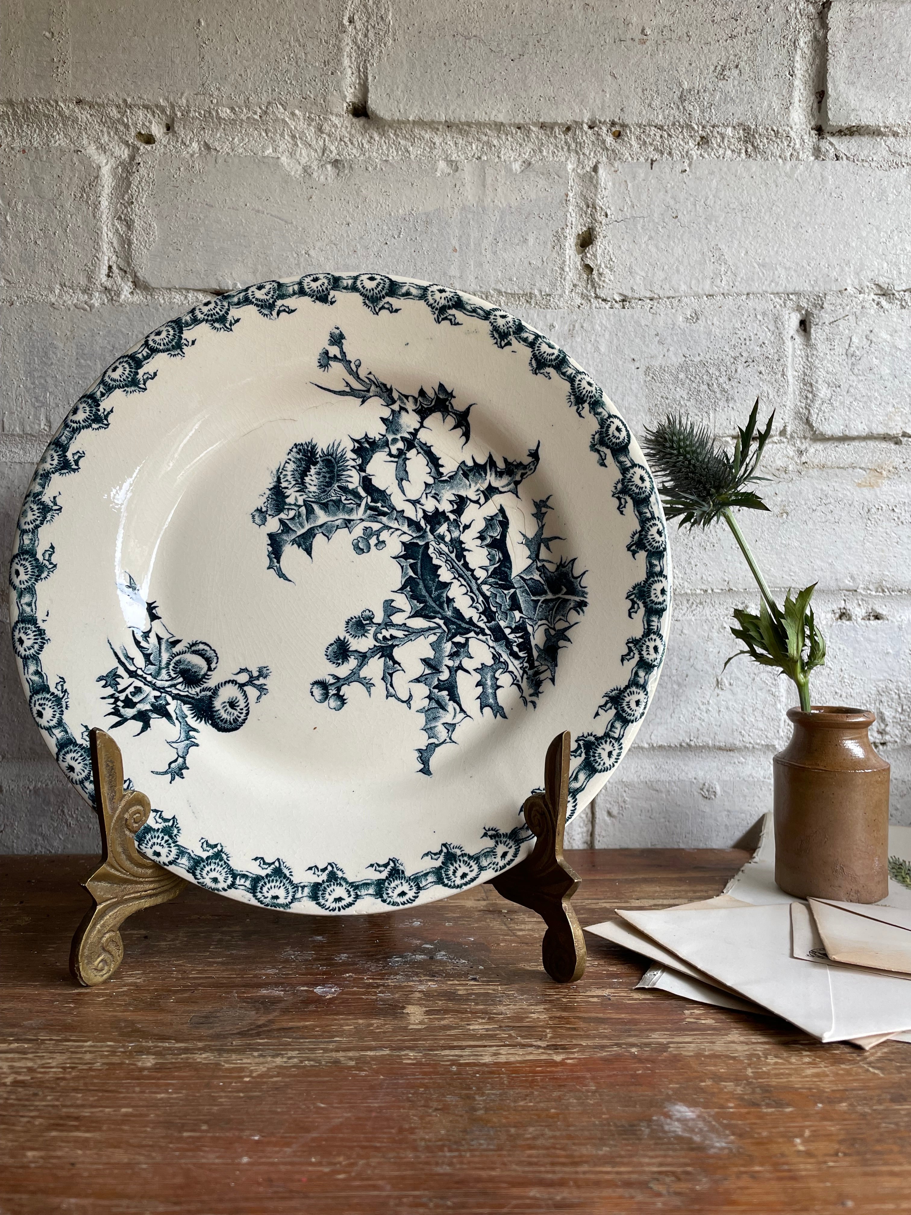 Antique  French "Gien Chardons” Plate