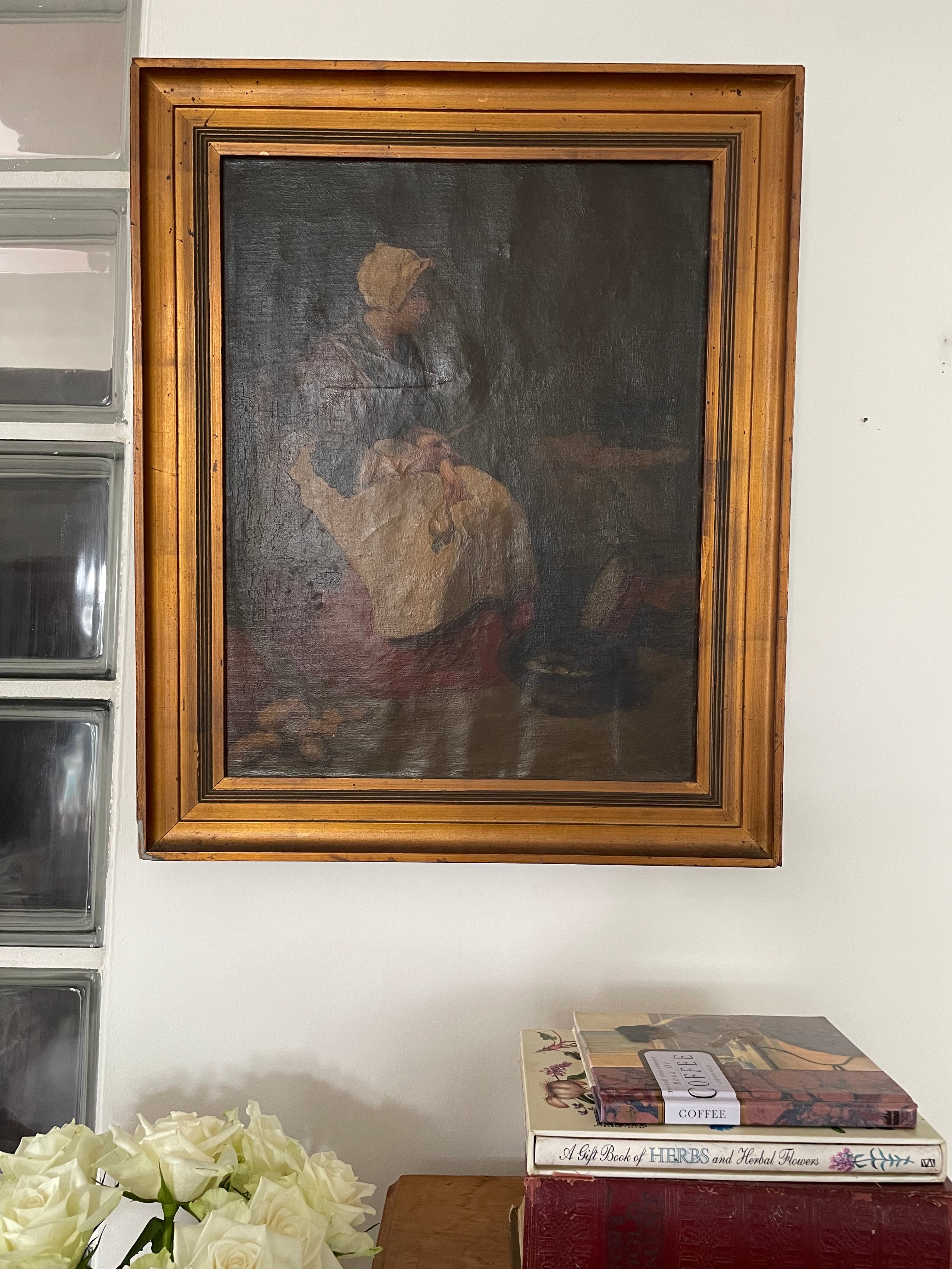 19th Century Oil on Canvas: Still -Life Portrait of a Woman with Pears