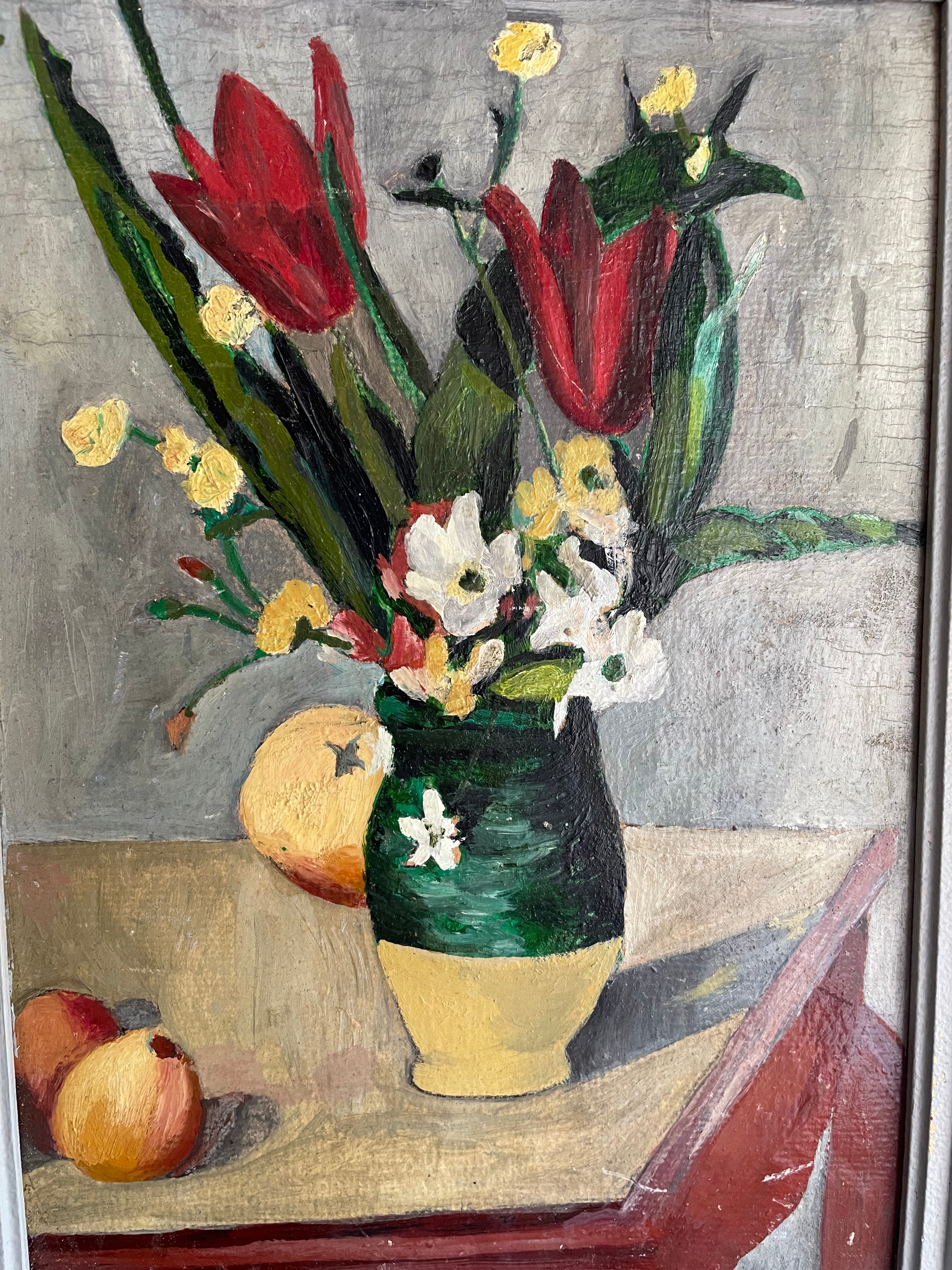 Study of Cézanne’s  “Still Life, Tulips & Apples” Post Impressionist Style Oil Painting