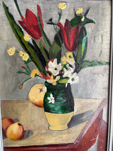 Study of Cézanne’s  “Still Life, Tulips & Apples” Post Impressionist Style Oil Painting