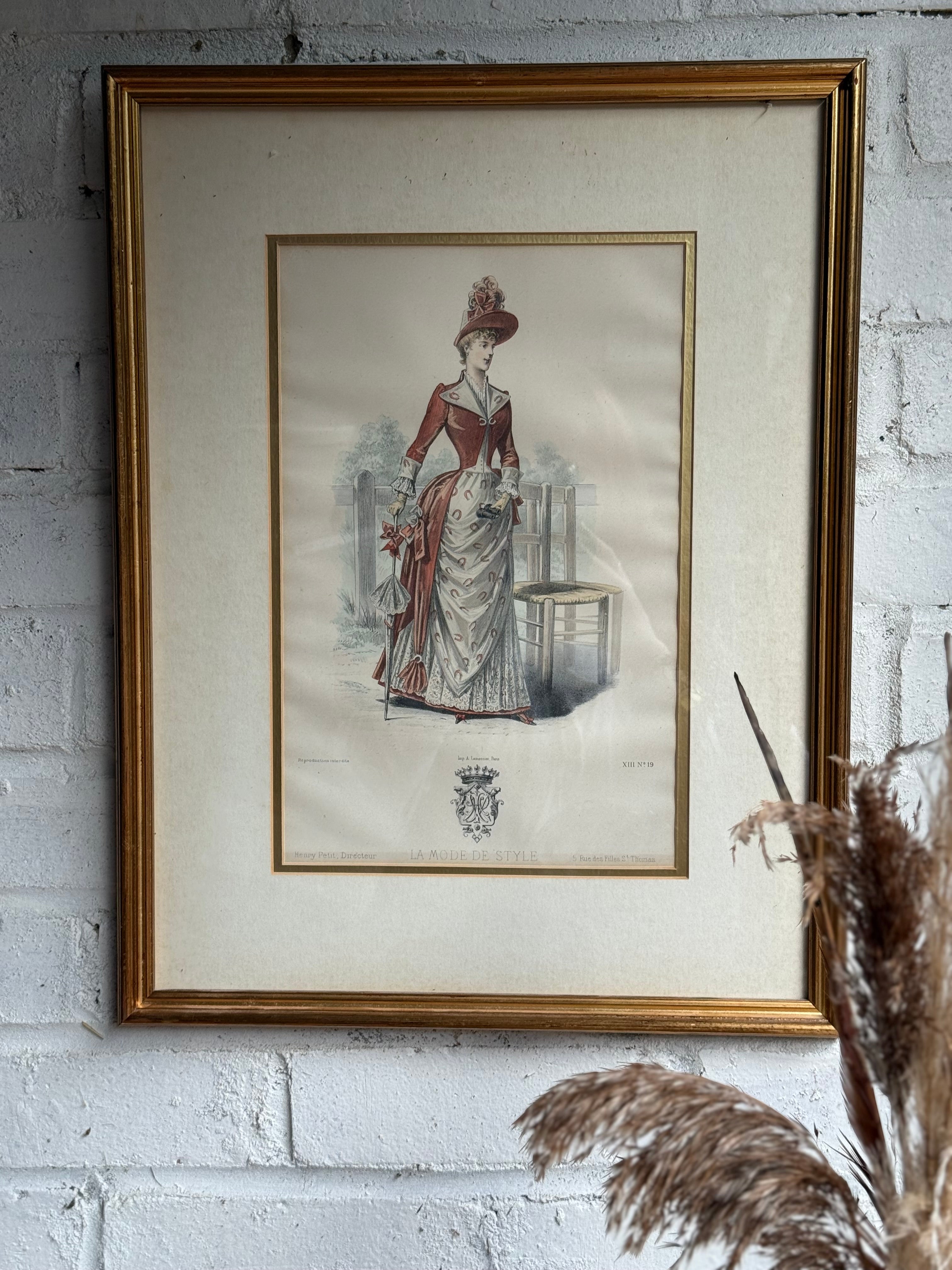 19th Century French Magazine Framed Hand Coloured Illustration - No 19