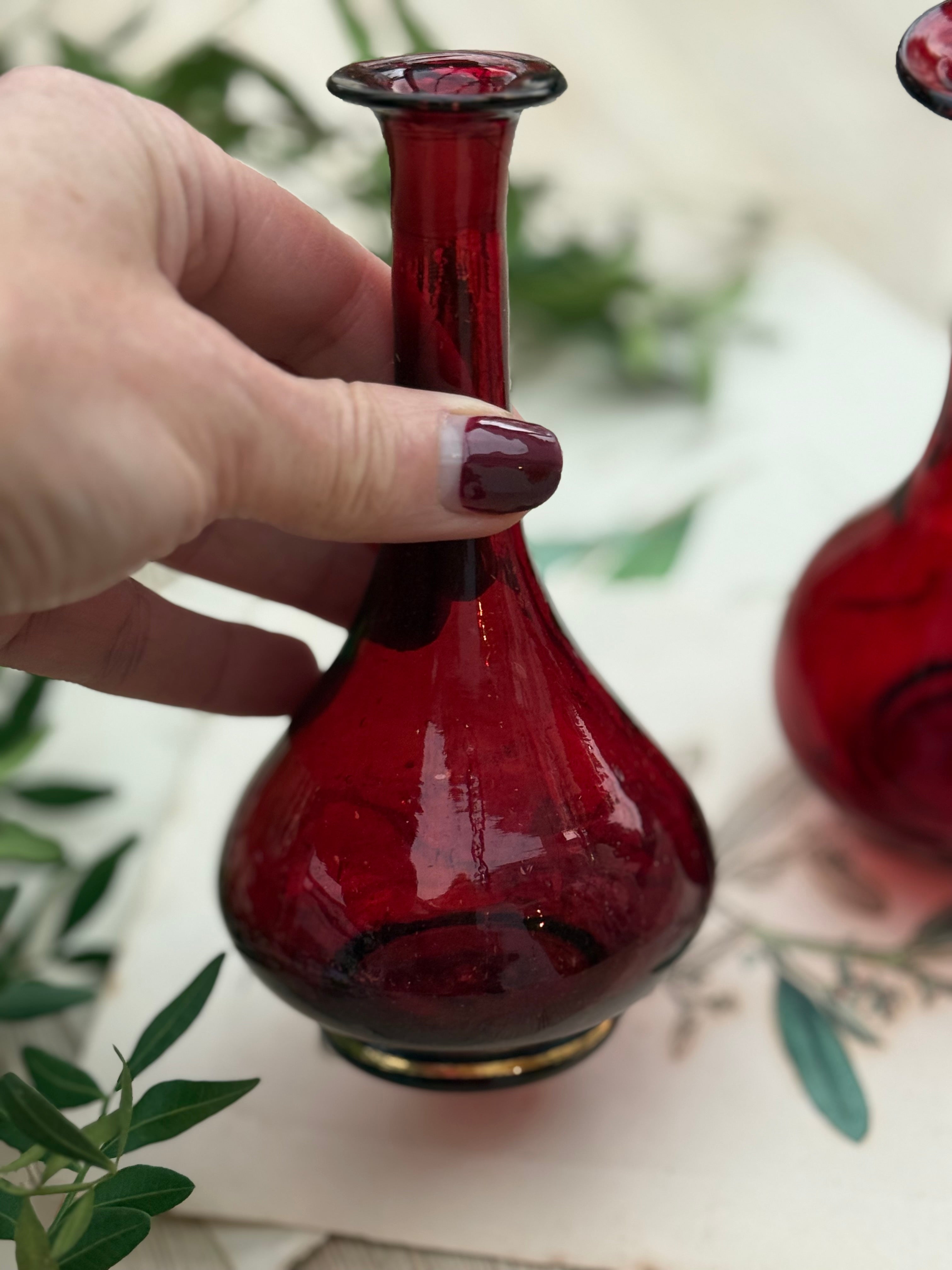 Circa 1880: Pair of Ruby Glass Bud Vases