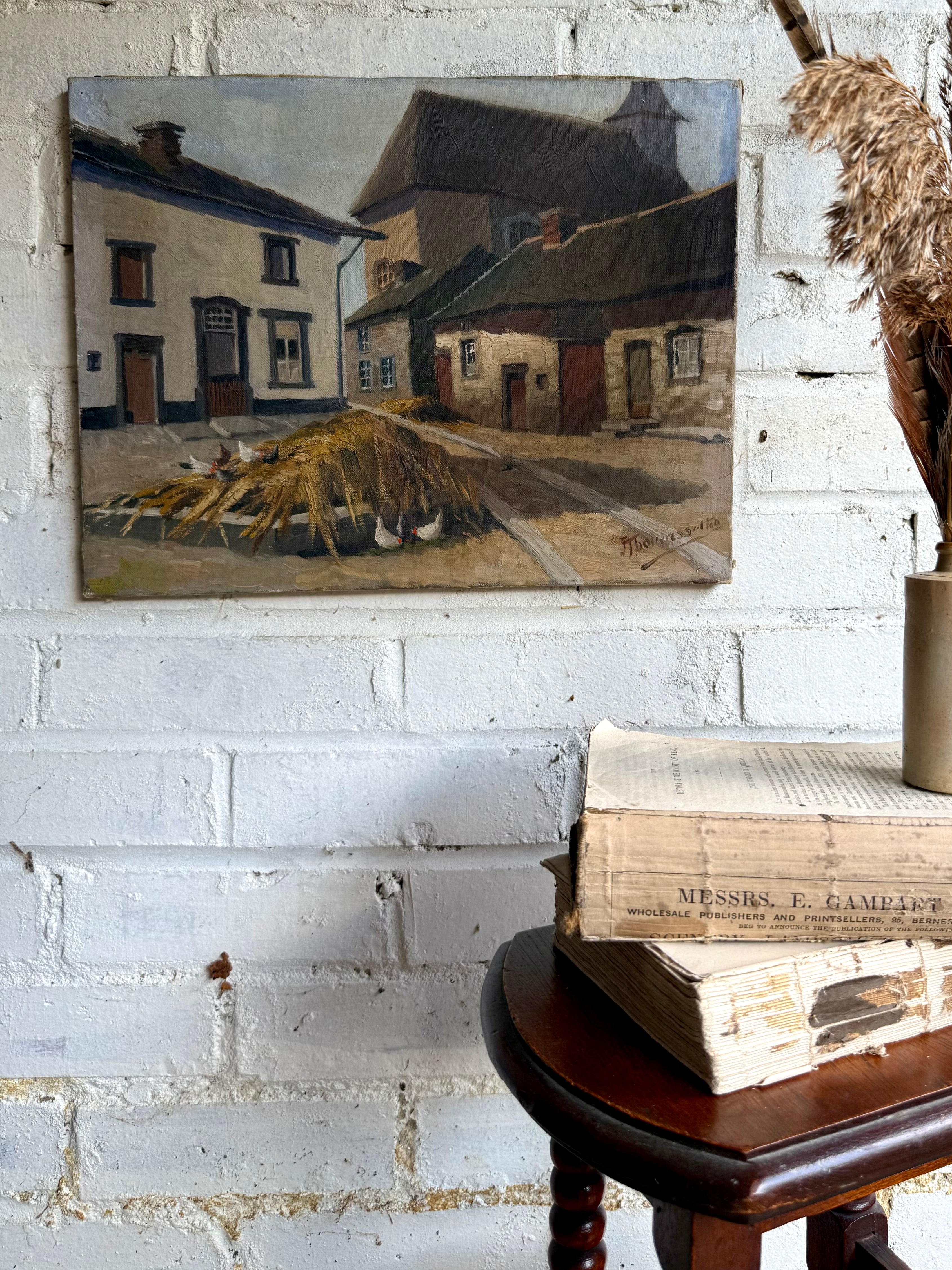 Early 20th Century Signed Oil on Canvas “The Hens”