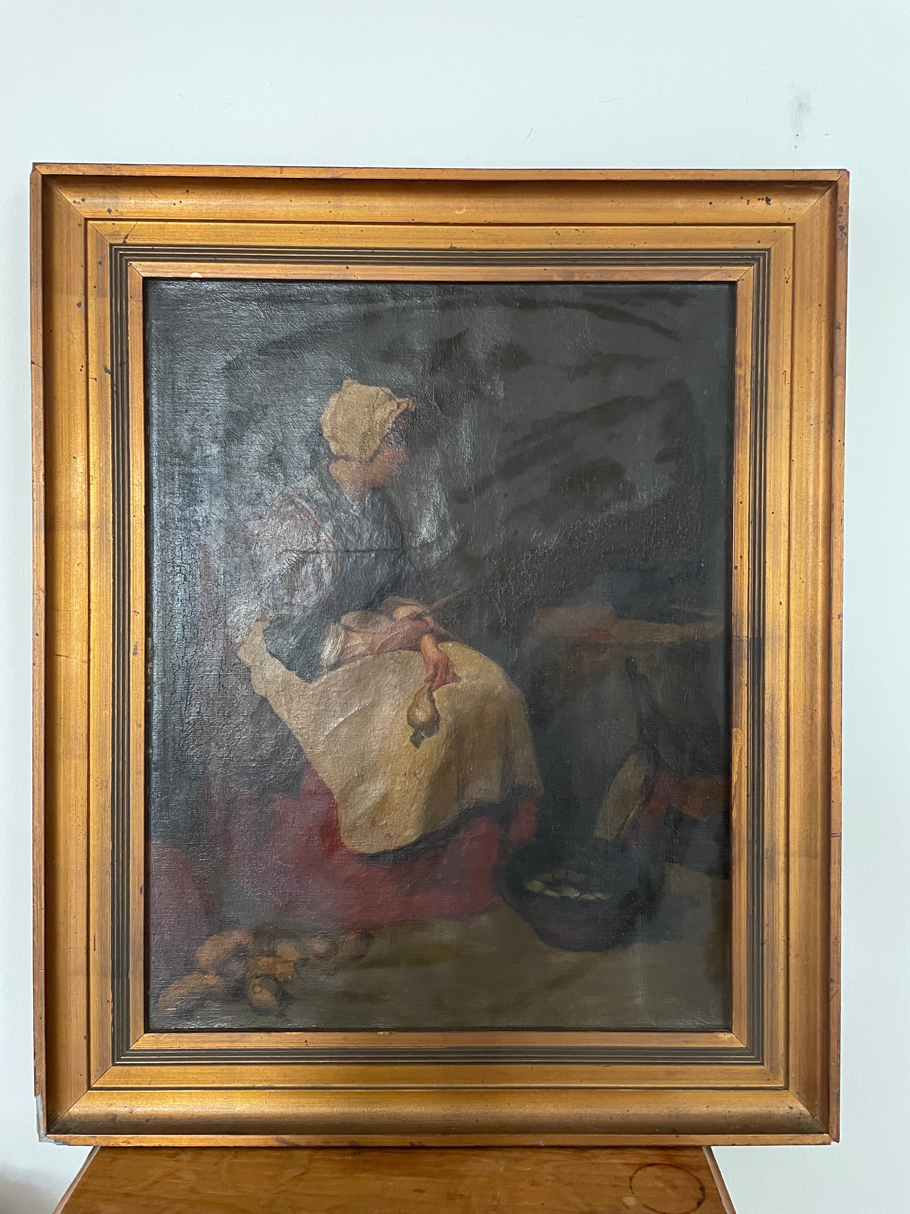 19th Century Oil on Canvas: Still -Life Portrait of a Woman with Pears