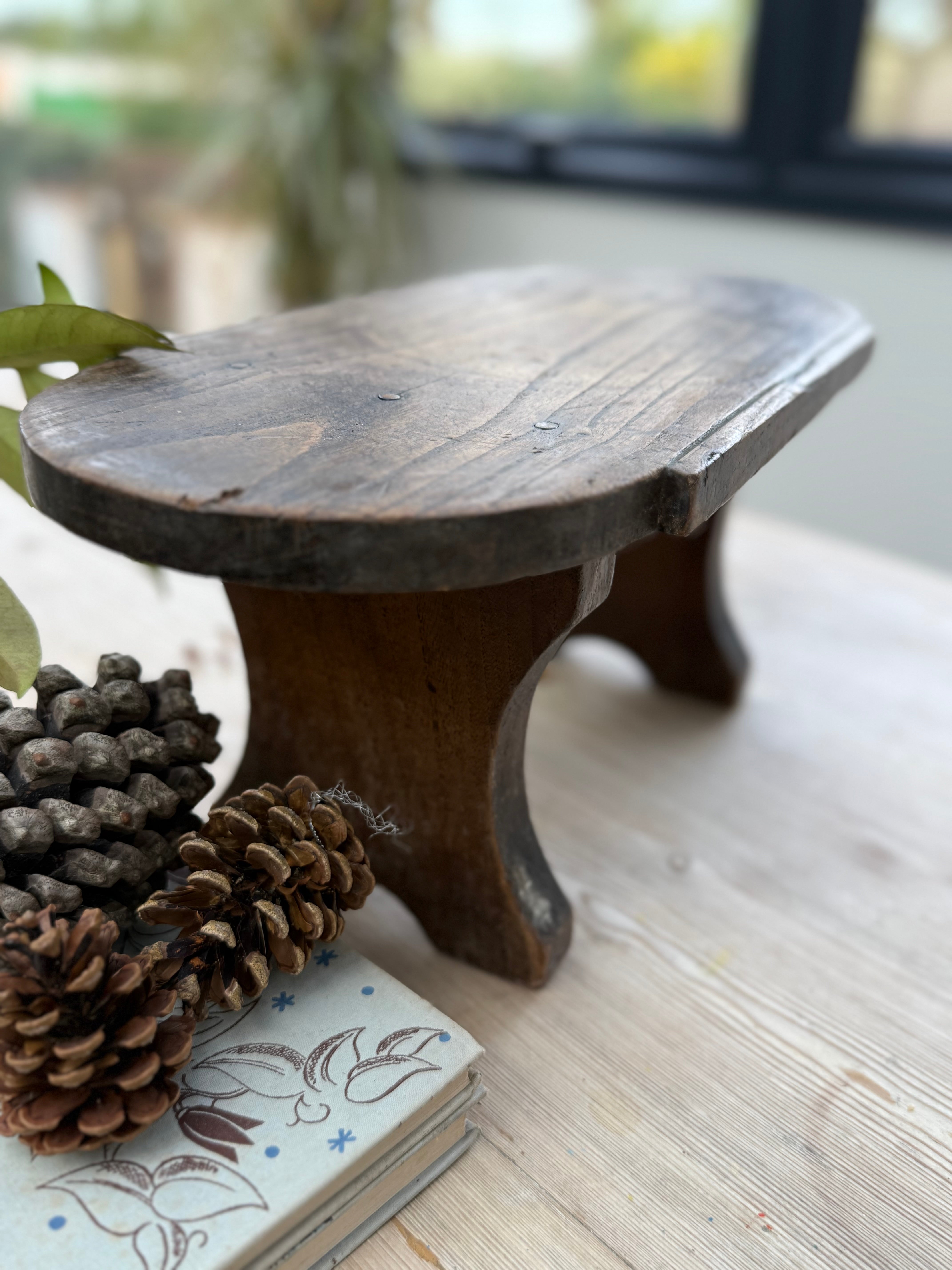 Antique Oval French Oak Country Stool