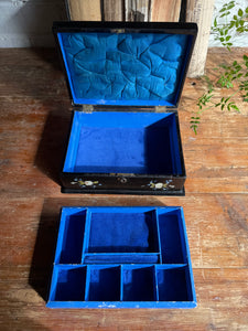 19th Century Hand-Painted Laquered Jewellery Box with Mother of Pearl Inlay