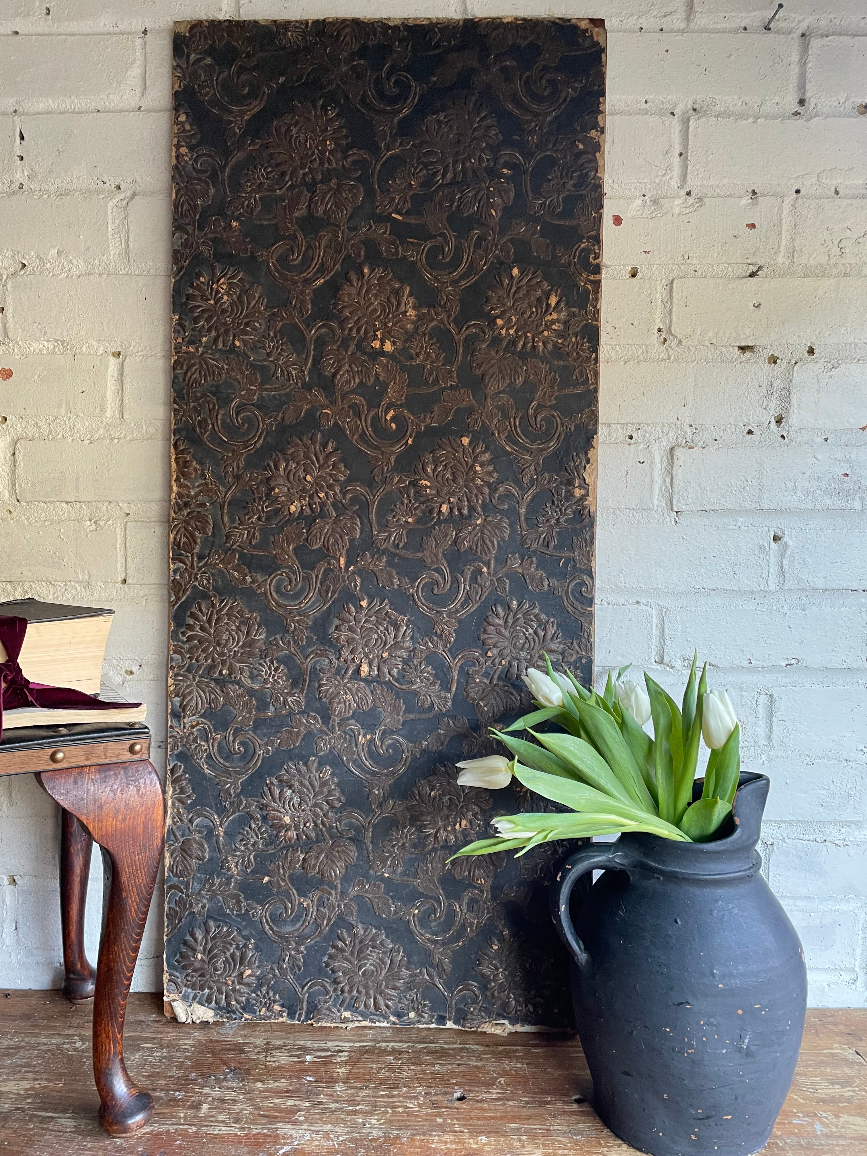 Timeworn Interior Decorators Sample Panel with Victorian Lincrusta Wallcovering