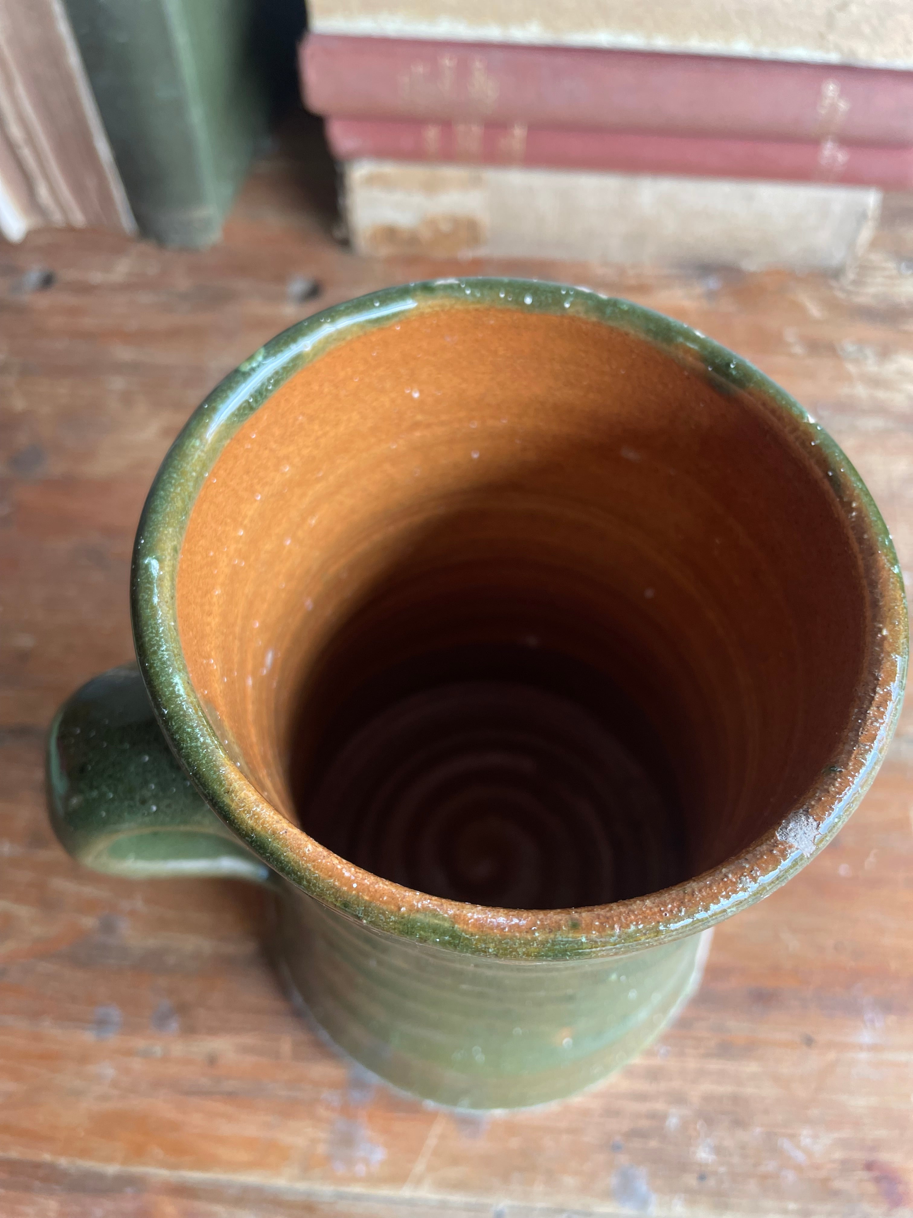 Part-Glazed Olive Green Studio Pottery Vase