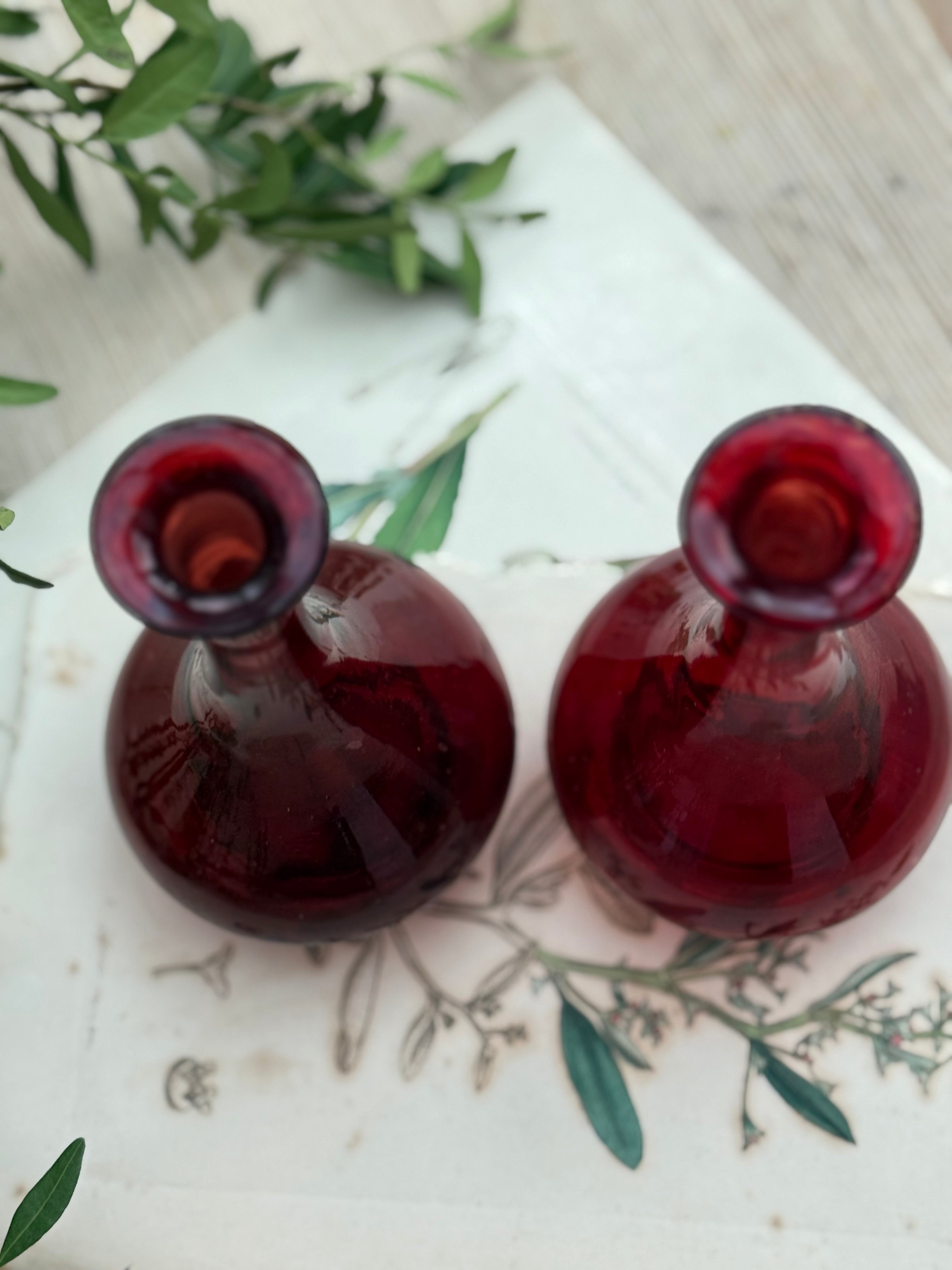 Circa 1880: Pair of Ruby Glass Bud Vases